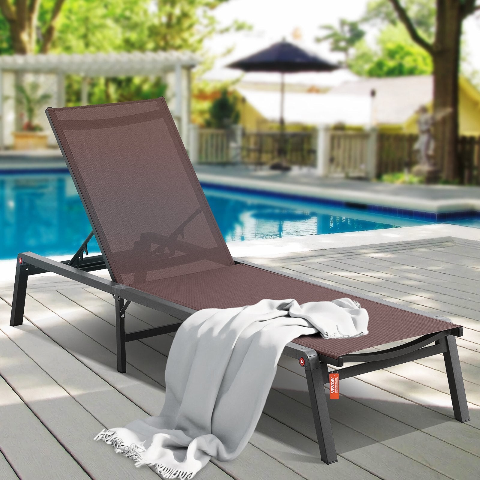 VEVOR Chaise Lounge Chair Outdoor Patio Lounge Chair with Adjustable 5-Position 