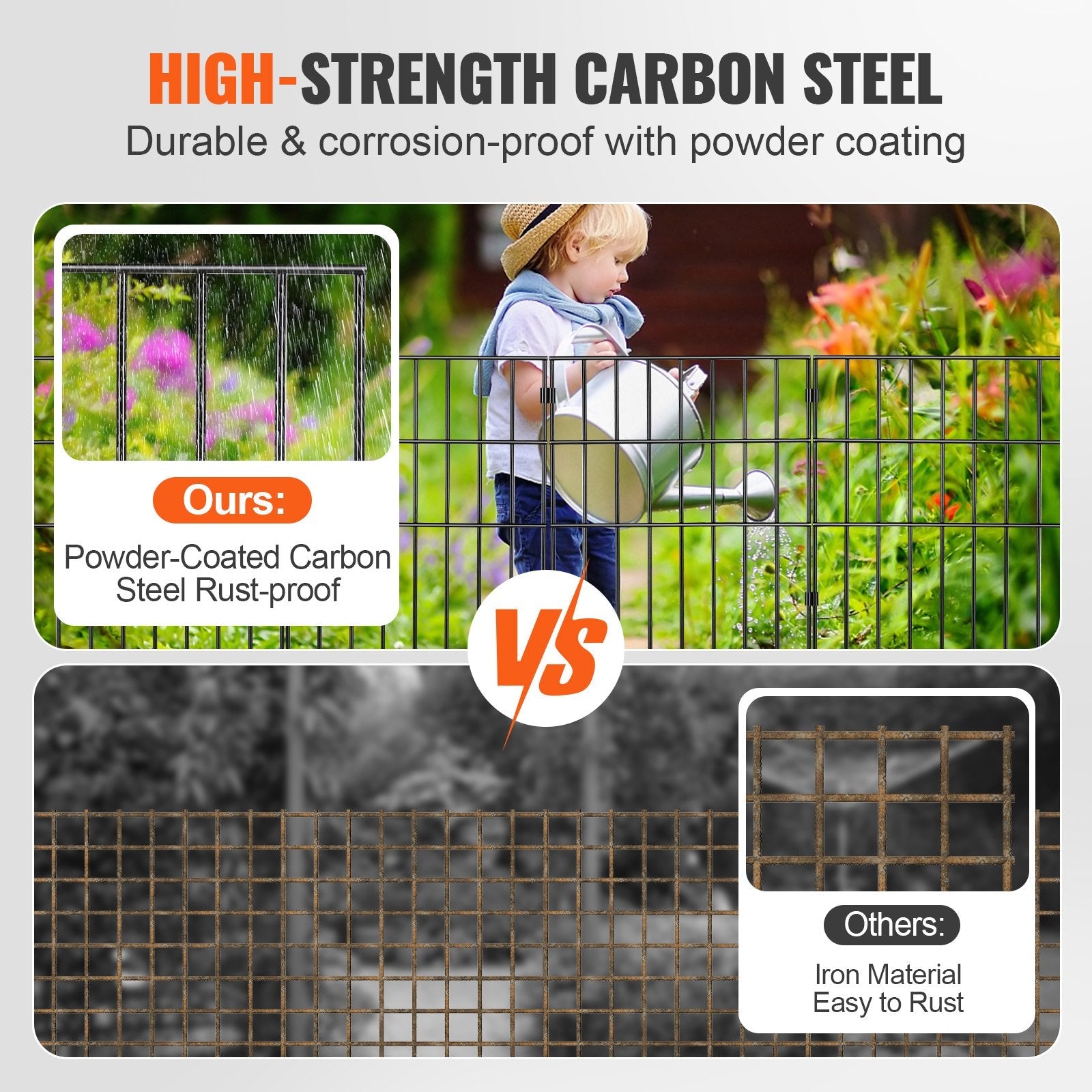 VEVOR Garden Fence, No Dig Fence 17''(H)x13''(L) Animal Barrier Fence, Underground Decorative Garden Fencing with 1.5 inch Spike Spacing, Metal Dog Fence for the Yard and Outdoor Patio, 19 Pack 