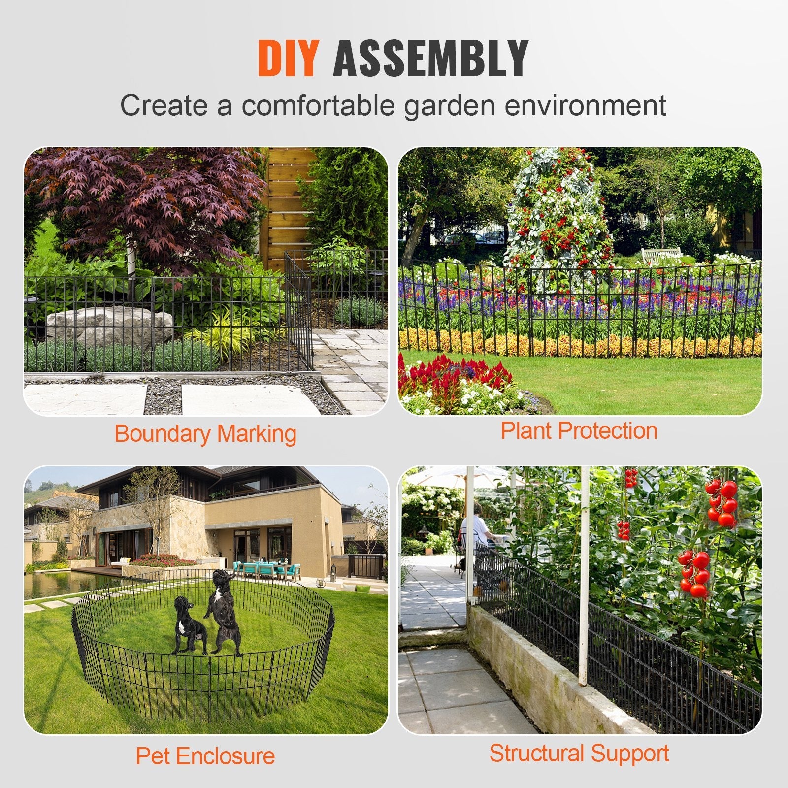 VEVOR Garden Fence, No Dig Fence 17''(H)x13''(L) Animal Barrier Fence, Underground Decorative Garden Fencing with 1.5 inch Spike Spacing, Metal Dog Fence for the Yard and Outdoor Patio, 19 Pack 