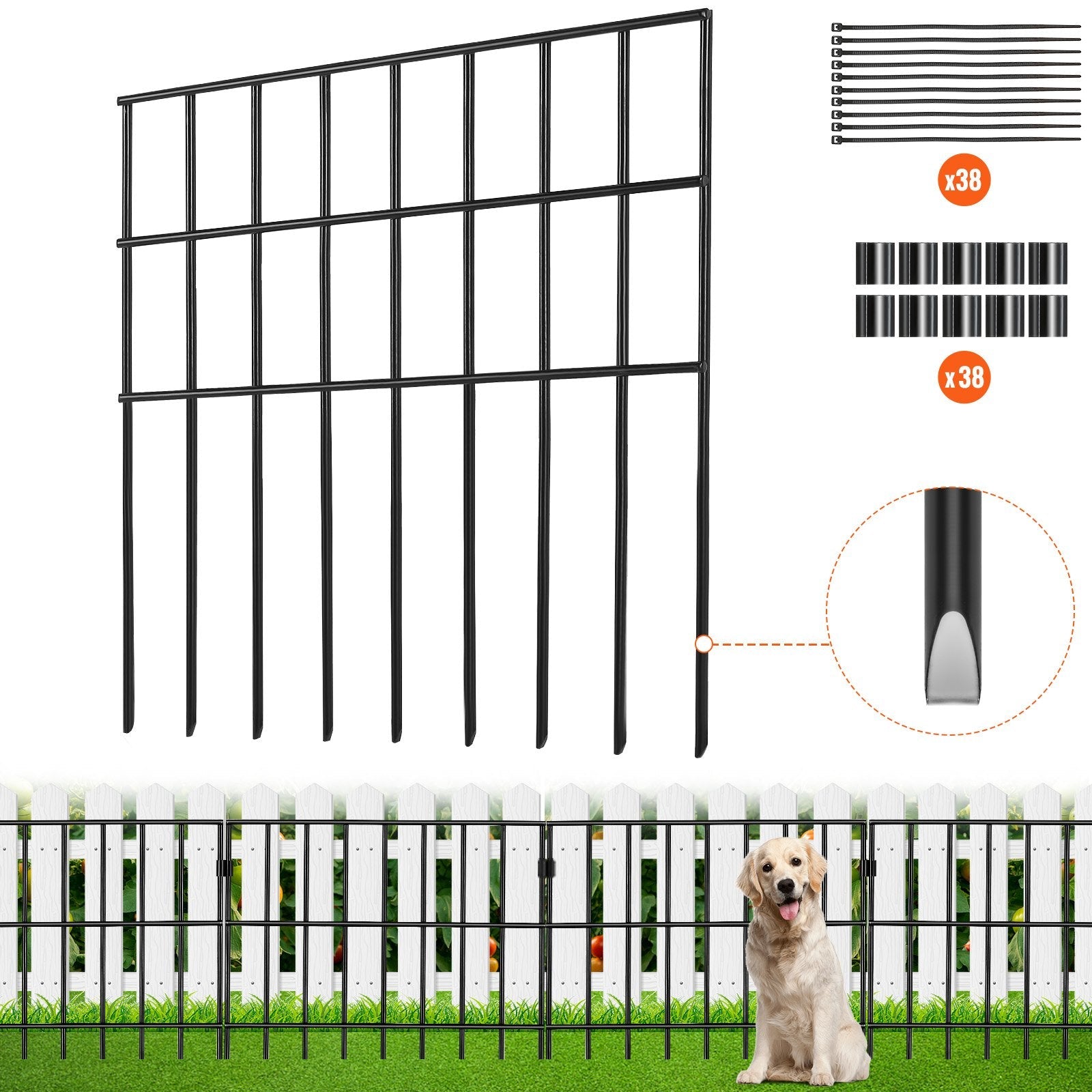VEVOR Garden Fence, No Dig Fence 17''(H)x13''(L) Animal Barrier Fence, Underground Decorative Garden Fencing with 1.5 inch Spike Spacing, Metal Dog Fence for the Yard and Outdoor Patio, 19 Pack 