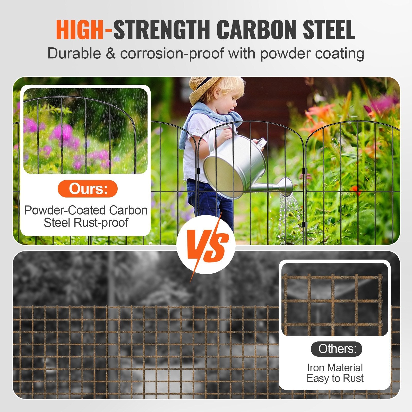 VEVOR Garden Fence, No Dig Fence 24''(H)x13''(L) Animal Barrier Fence, Underground Decorative Garden Fencing with 2 inch Spike Spacing, Metal Dog Fence for the Yard and Outdoor Patio, 10 Pack 