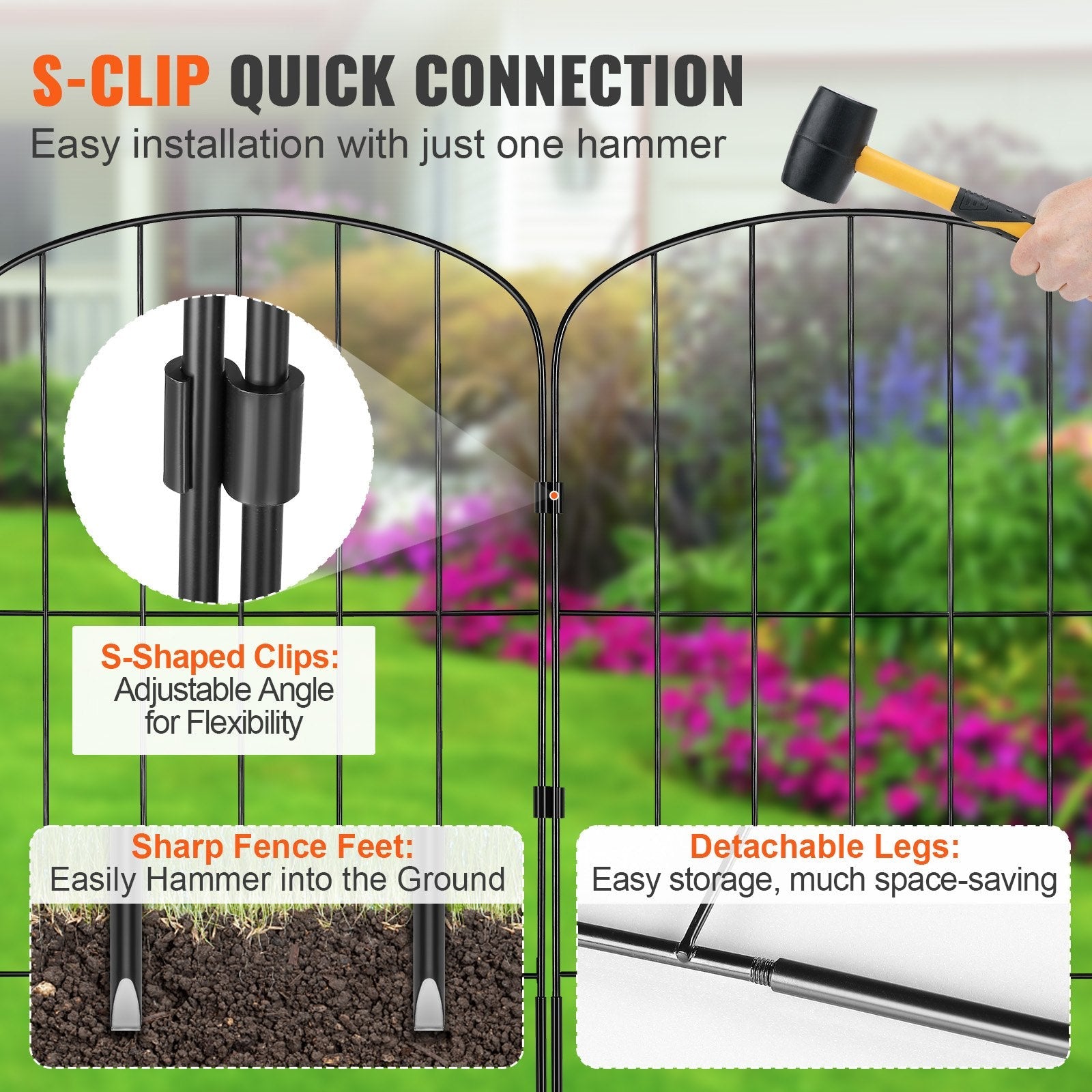 VEVOR Garden Fence, No Dig Fence 24''(H)x13''(L) Animal Barrier Fence, Underground Decorative Garden Fencing with 2 inch Spike Spacing, Metal Dog Fence for the Yard and Outdoor Patio, 10 Pack 