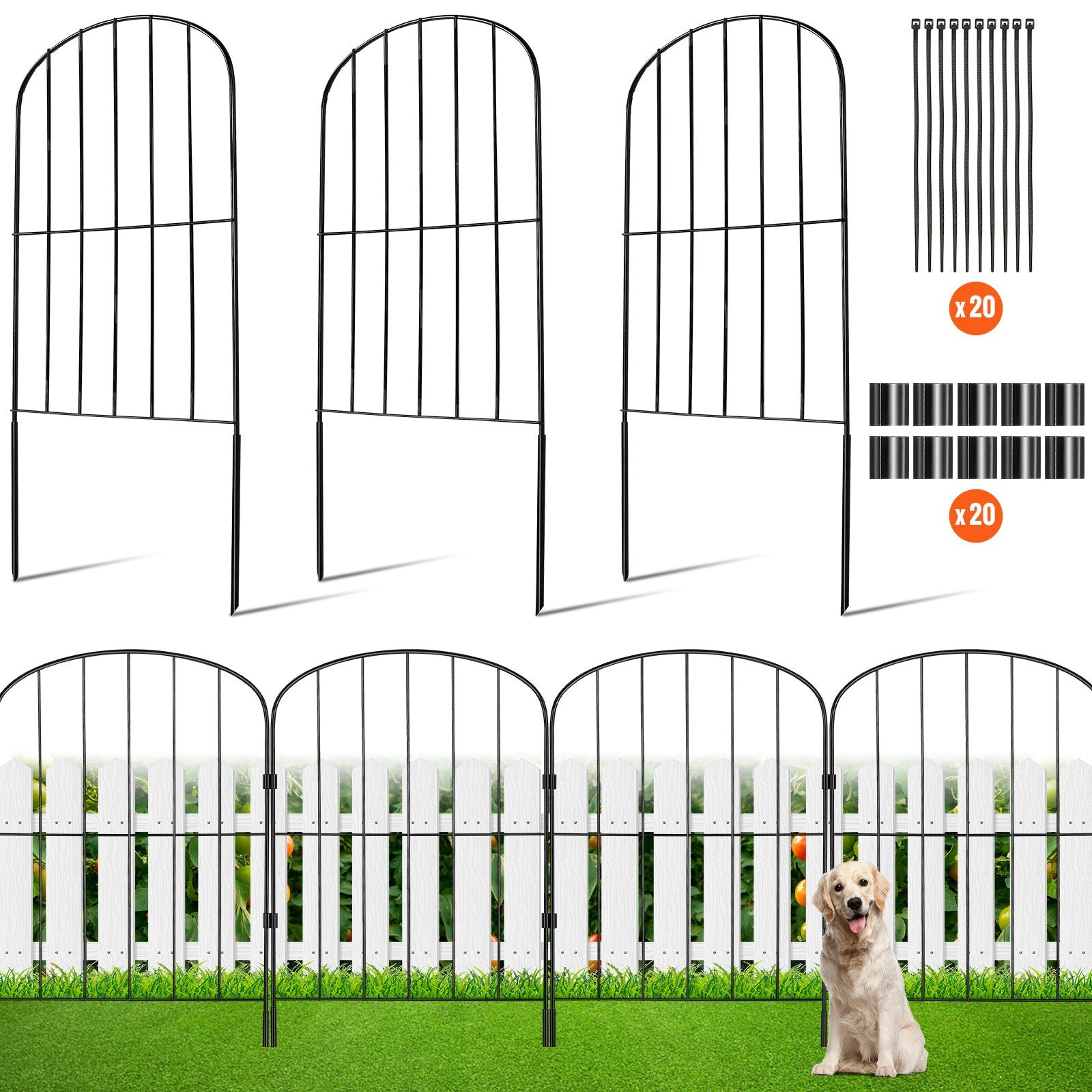VEVOR Garden Fence, No Dig Fence 24''(H)x13''(L) Animal Barrier Fence, Underground Decorative Garden Fencing with 2 inch Spike Spacing, Metal Dog Fence for the Yard and Outdoor Patio, 10 Pack 