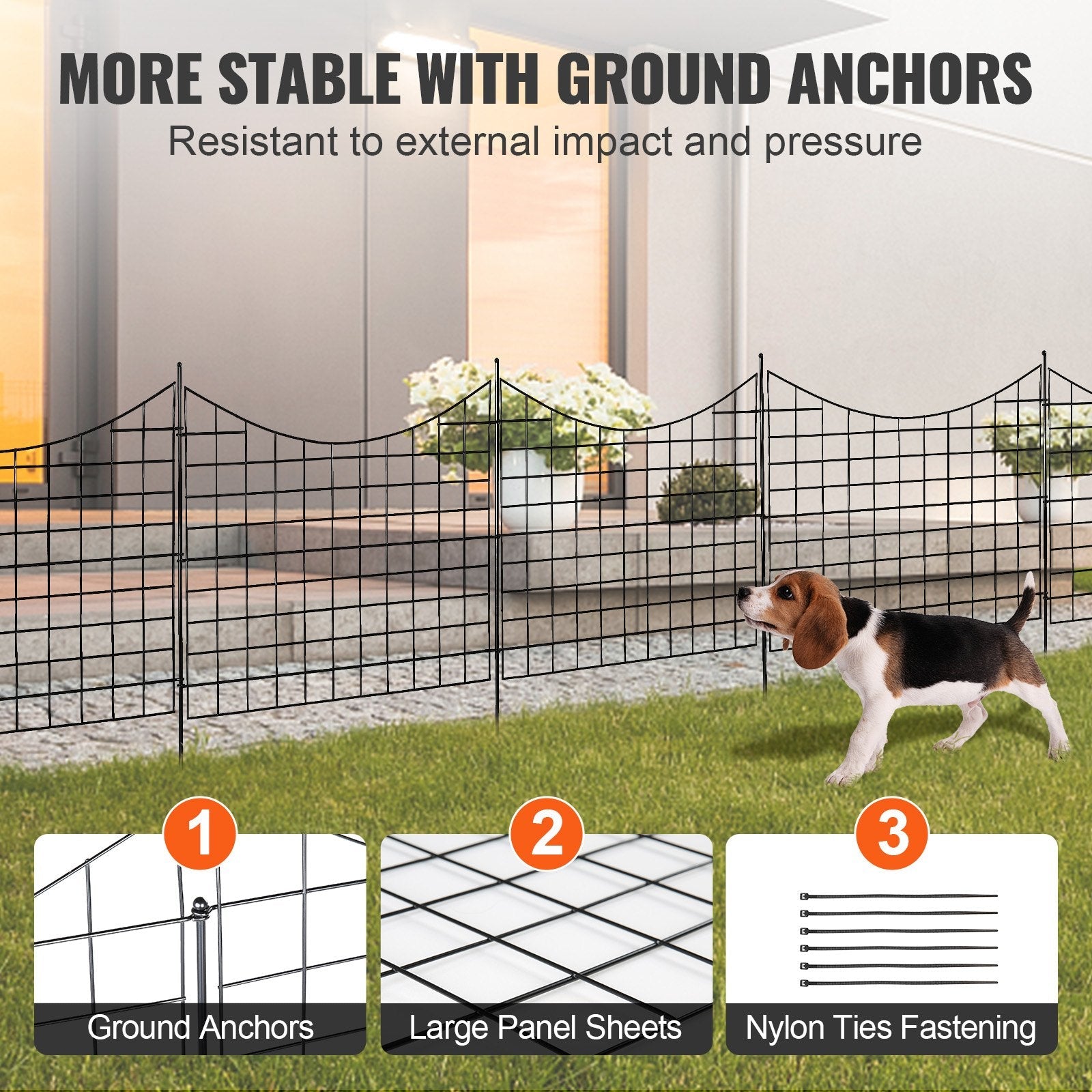 VEVOR Garden Fence, 36.6''(H)x29.5''(L) Animal Barrier Fence, Underground Decorative Garden Fencing with 2.5 inch Spike Spacing, Metal Dog Fence for the Yard and Outdoor Patio, 5 Pack 