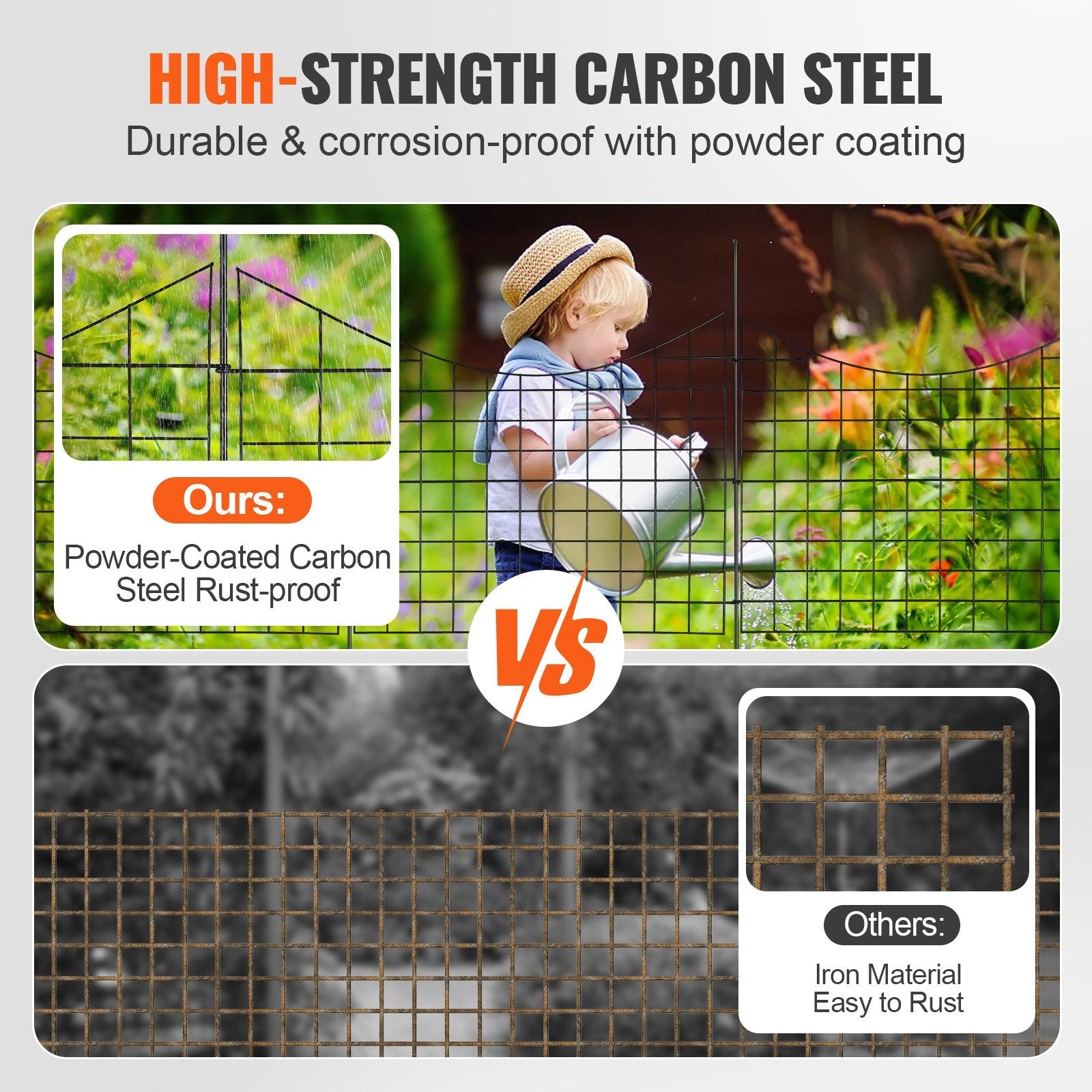 VEVOR Garden Fence, 36.6''(H)x29.5''(L) Animal Barrier Fence, Underground Decorative Garden Fencing with 2.5 inch Spike Spacing, Metal Dog Fence for the Yard and Outdoor Patio, 5 Pack 