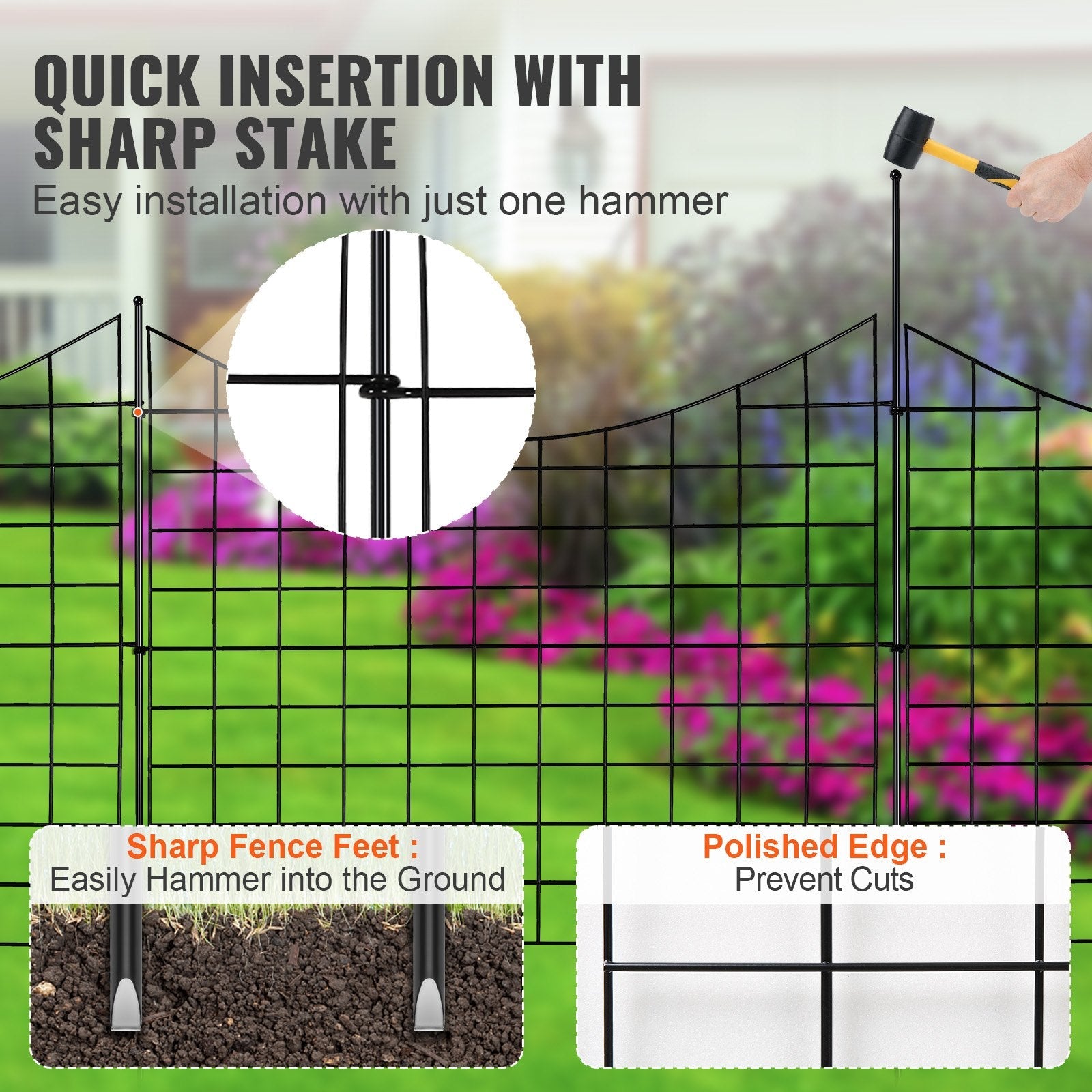 VEVOR Garden Fence, 36.6''(H)x29.5''(L) Animal Barrier Fence, Underground Decorative Garden Fencing with 2.5 inch Spike Spacing, Metal Dog Fence for the Yard and Outdoor Patio, 5 Pack 