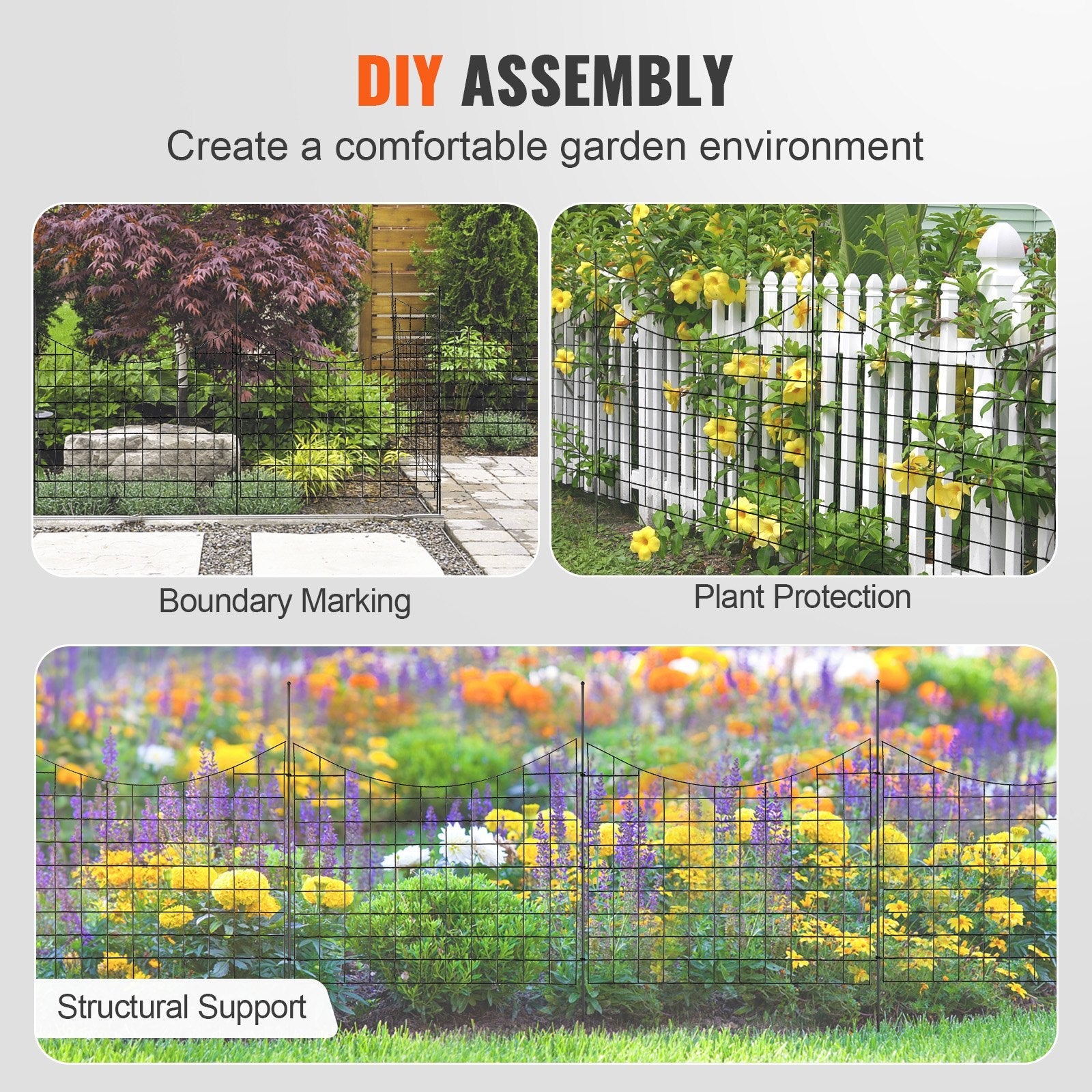 VEVOR Garden Fence, 36.6''(H)x29.5''(L) Animal Barrier Fence, Underground Decorative Garden Fencing with 2.5 inch Spike Spacing, Metal Dog Fence for the Yard and Outdoor Patio, 5 Pack 
