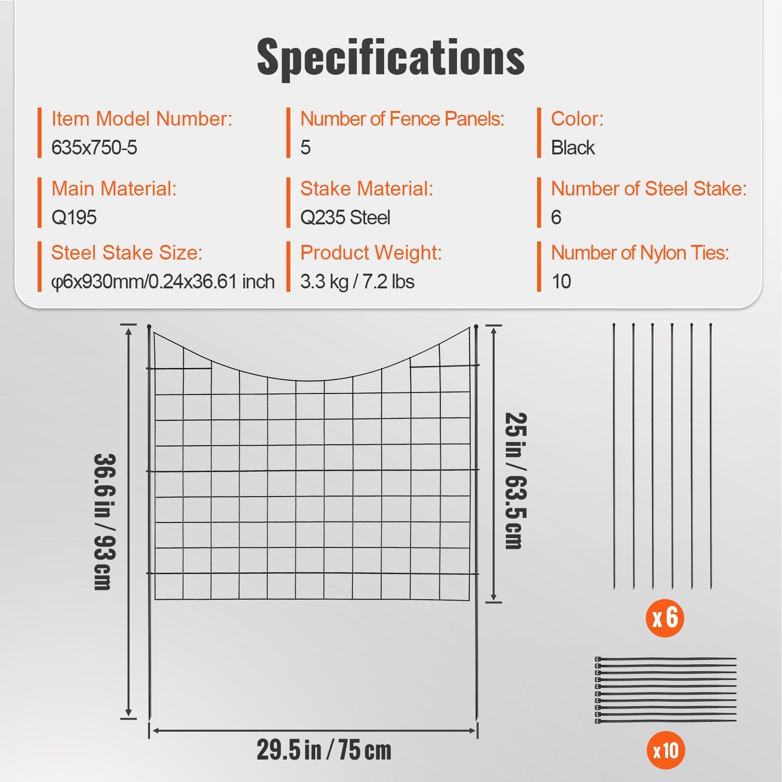 VEVOR Garden Fence, 36.6''(H)x29.5''(L) Animal Barrier Fence, Underground Decorative Garden Fencing with 2.5 inch Spike Spacing, Metal Dog Fence for the Yard and Outdoor Patio, 5 Pack 