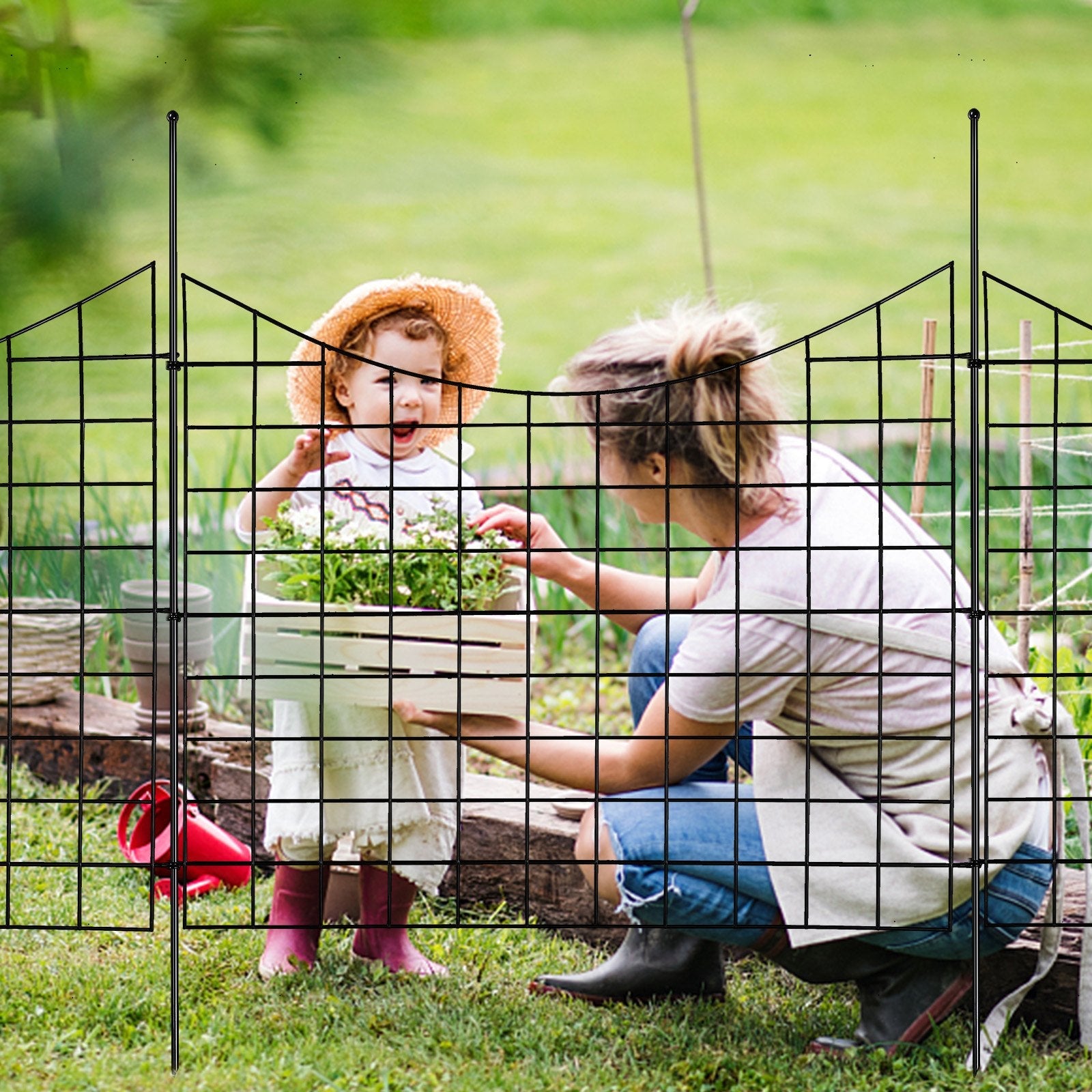 VEVOR Garden Fence, 36.6''(H)x29.5''(L) Animal Barrier Fence, Underground Decorative Garden Fencing with 2.5 inch Spike Spacing, Metal Dog Fence for the Yard and Outdoor Patio, 5 Pack 