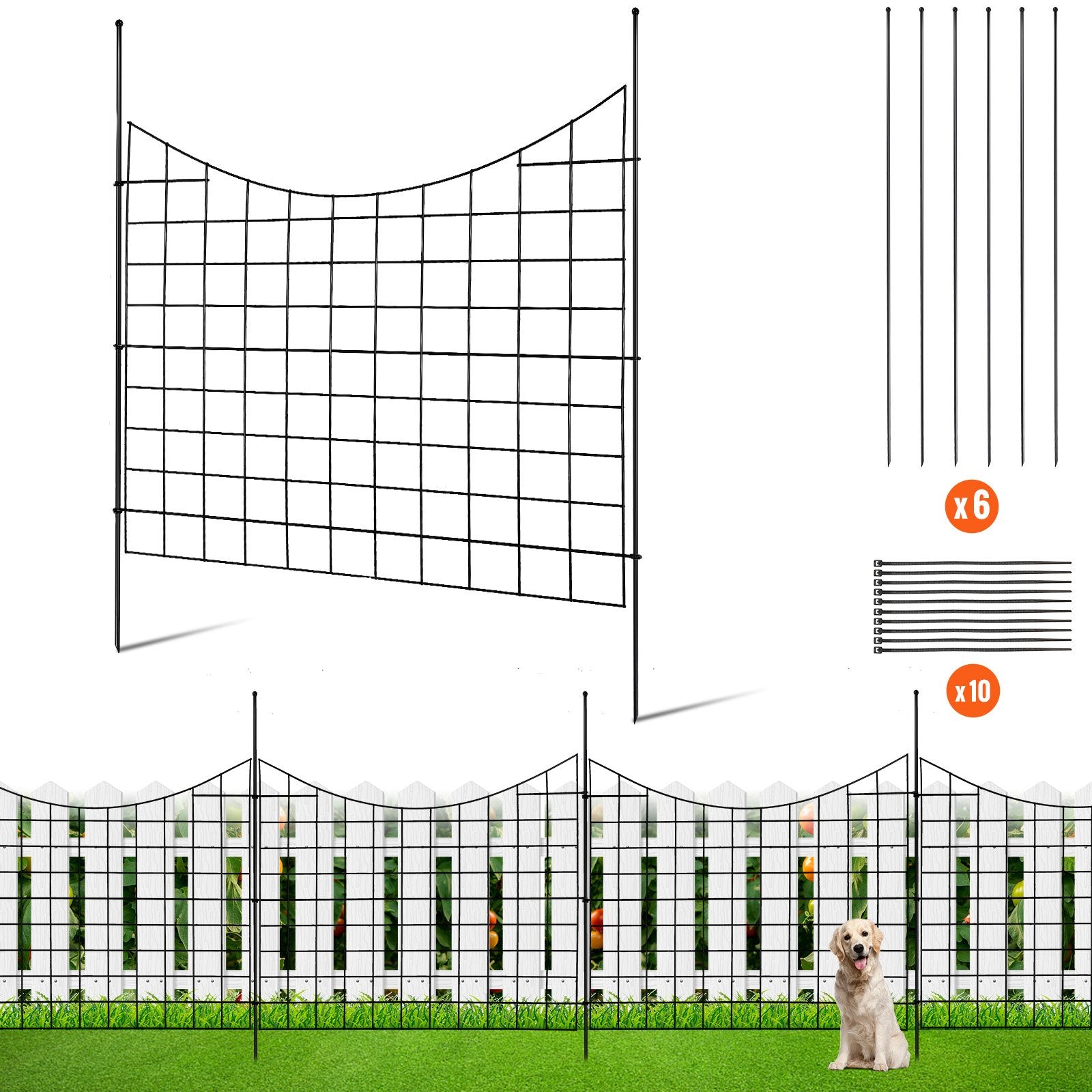 VEVOR Garden Fence, 36.6''(H)x29.5''(L) Animal Barrier Fence, Underground Decorative Garden Fencing with 2.5 inch Spike Spacing, Metal Dog Fence for the Yard and Outdoor Patio, 5 Pack 