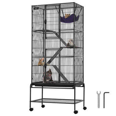 VEVOR 69" Metal Small Animal Cage 4-Tier Rolling Ferret Cage with Tray 3 Ramps 
