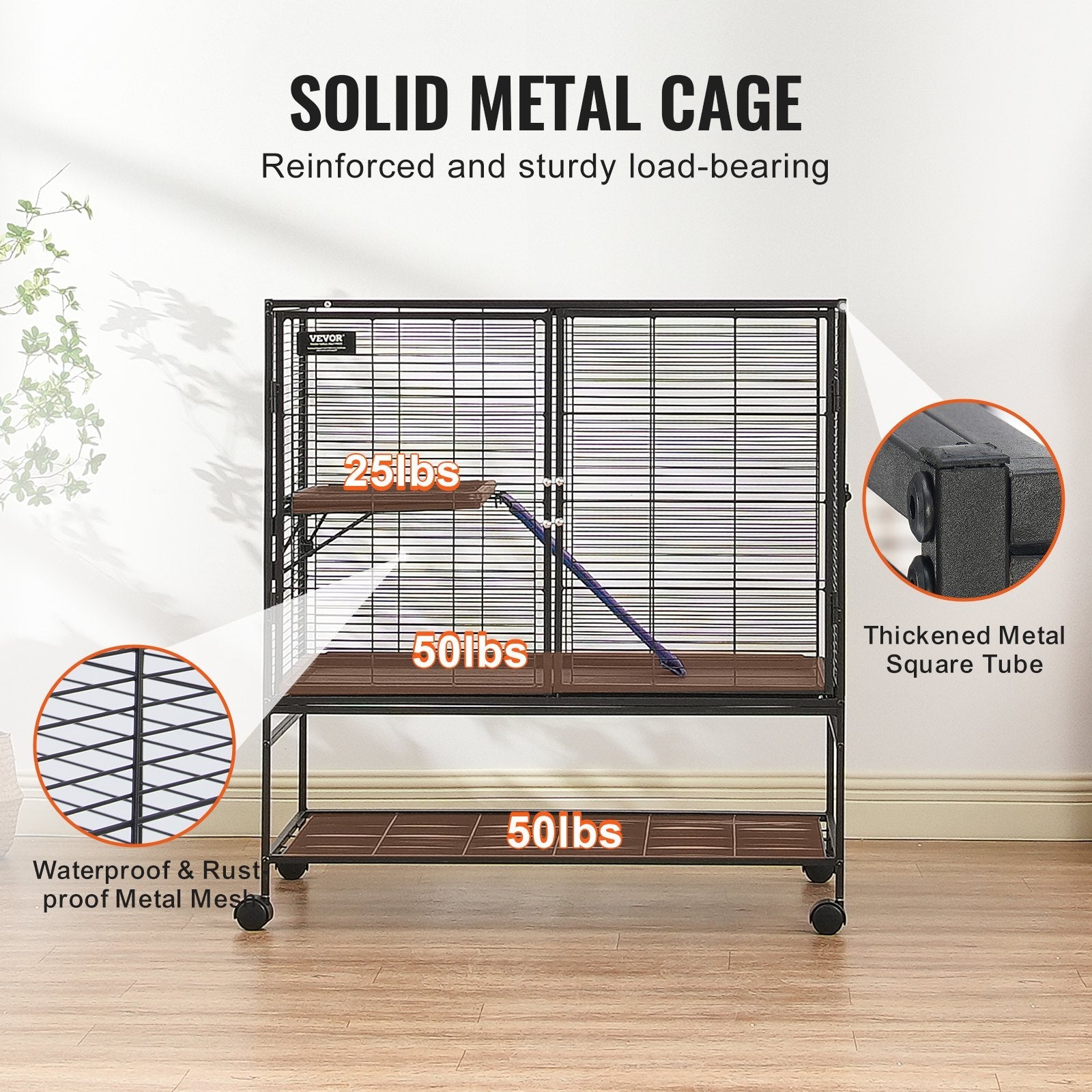 VEVOR 39" Metal Small Animal Cage 2-Tier Rolling Ferret Cage with Tray A Ramp 
