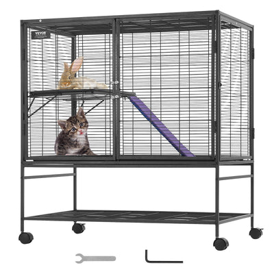 VEVOR 39" Metal Small Animal Cage 2-Tier Rolling Ferret Cage with Tray A Ramp 