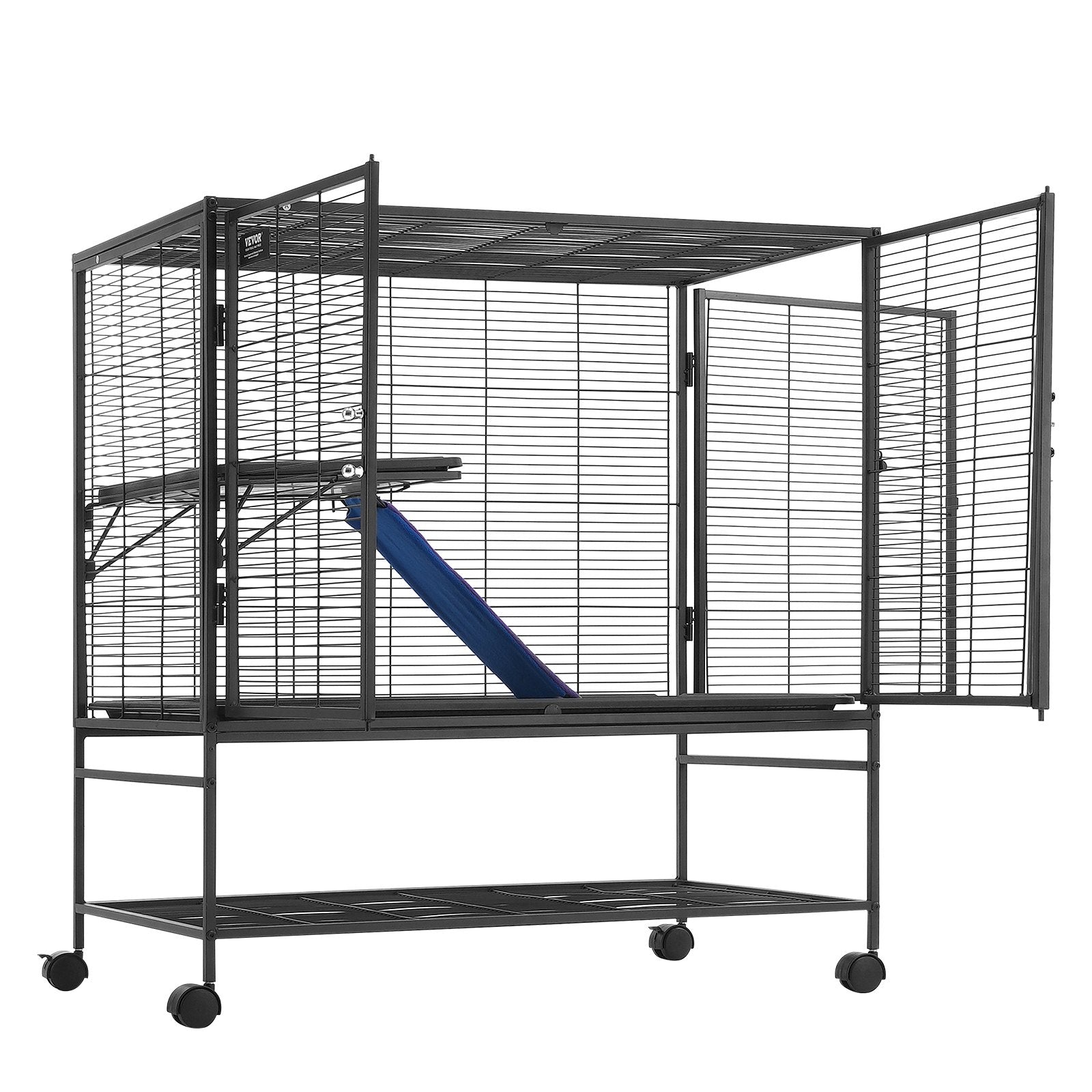 VEVOR 39" Metal Small Animal Cage 2-Tier Rolling Ferret Cage with Tray A Ramp 