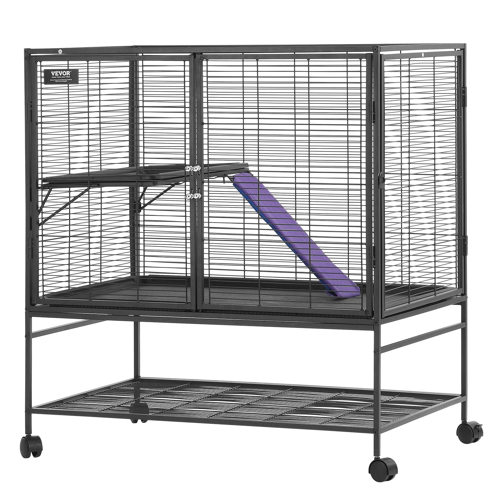 VEVOR 39" Metal Small Animal Cage 2-Tier Rolling Ferret Cage with Tray A Ramp 