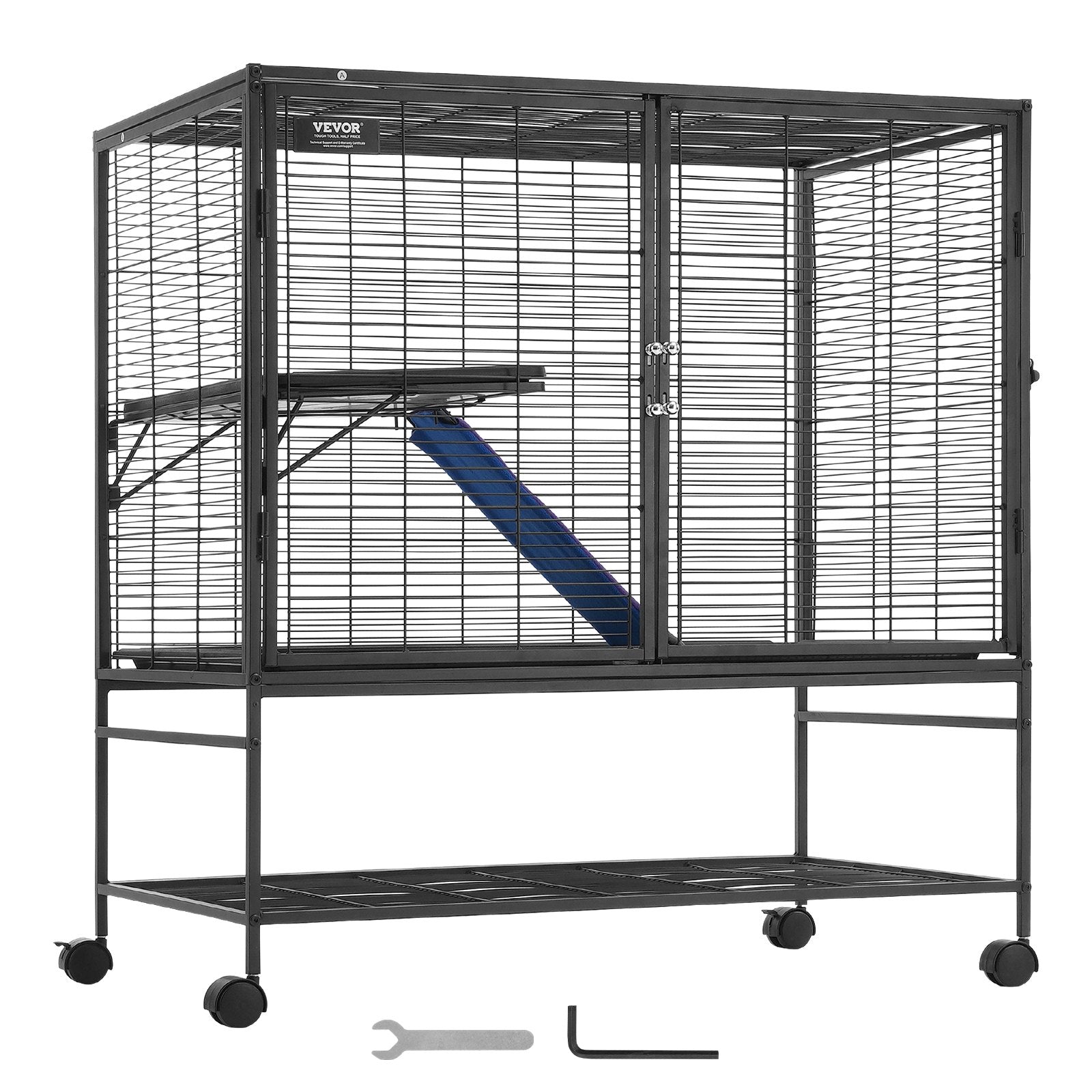 VEVOR 39" Metal Small Animal Cage 2-Tier Rolling Ferret Cage with Tray A Ramp 