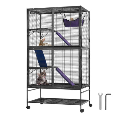 VEVOR 64.6" Metal Small Animal Cage 4-Tier Rolling Ferret Cage with Tray 3 Ramps 