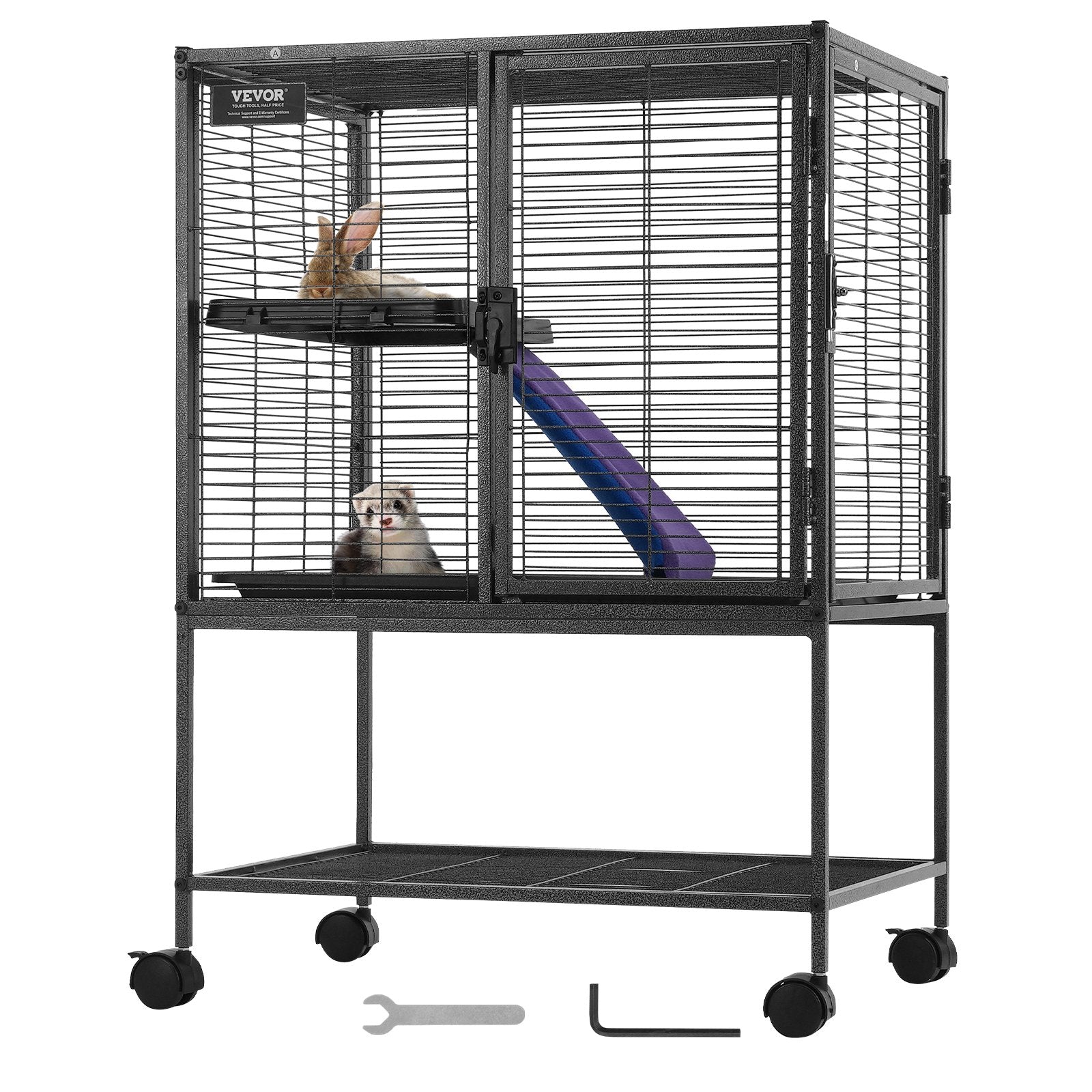 VEVOR 34" Metal Small Animal Cage 2-Tier Rolling Ferret Cage with Tray A Ramp 