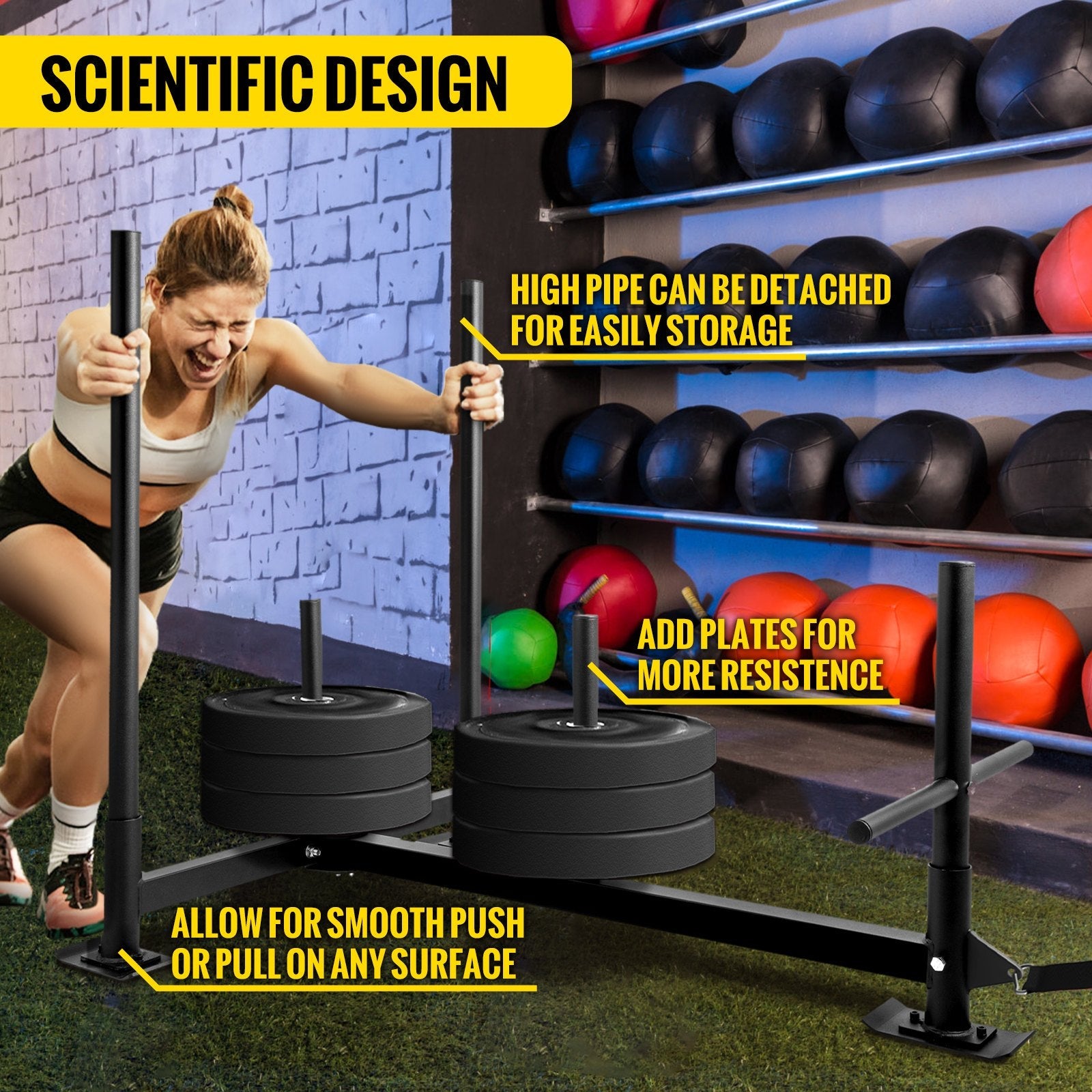 VEVOR Fitness Sled Black 44 x 30.5 x 36inch Weight Training Sled Premium Iron with Black Powder Coat Speed Training Sled for Athletic Exercise and Speed Improvement 