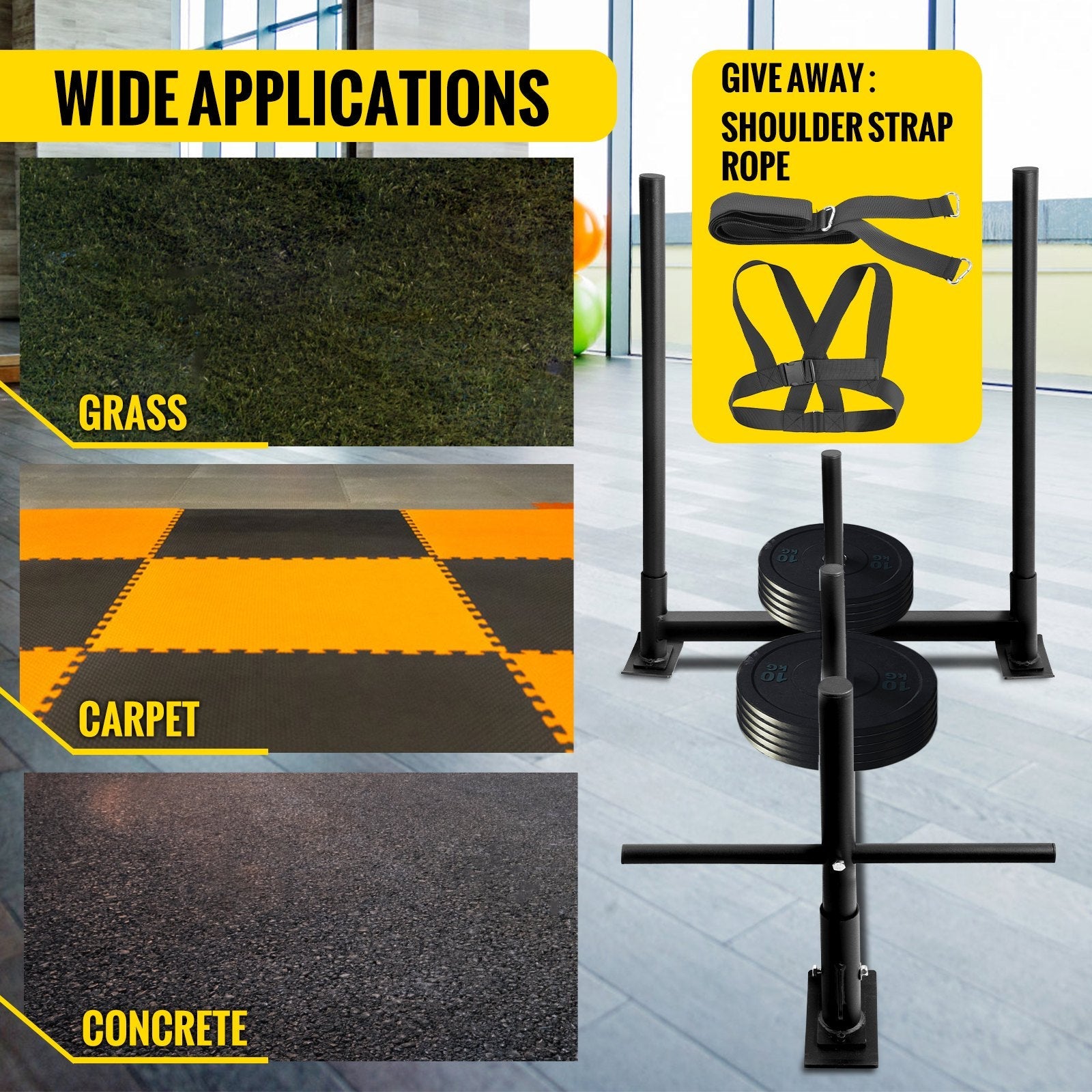 VEVOR Fitness Sled Black 44 x 30.5 x 36inch Weight Training Sled Premium Iron with Black Powder Coat Speed Training Sled for Athletic Exercise and Speed Improvement 