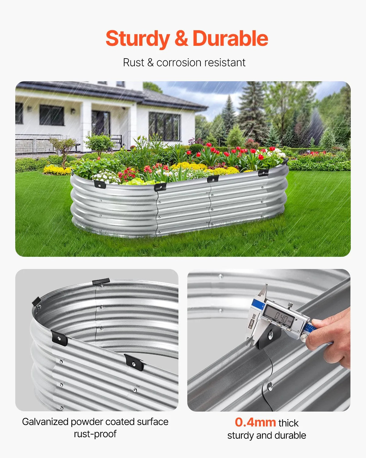 VEVOR Metal Raised Garden Bed 4x2x1 ft Outdoor Galvanized Planter Box Silver