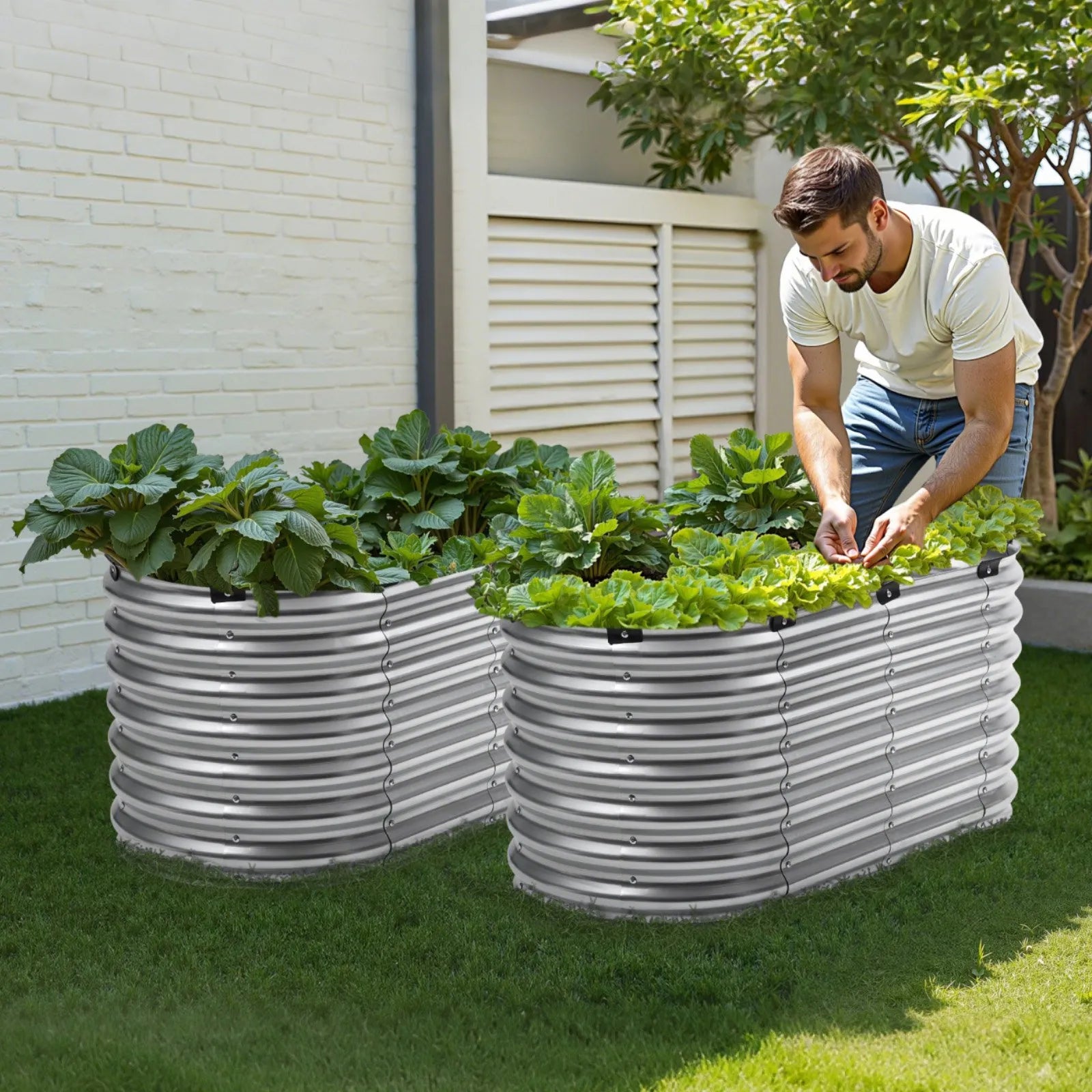VEVOR Metal Raised Garden Bed 4x2x2 ft Outdoor Galvanized Planter Box Silver
