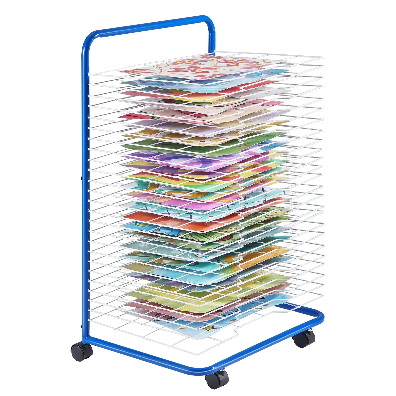VEVOR Art Drying Rack 25 Removable Shelves Paint Drying Rack With 4 Wheels Blue