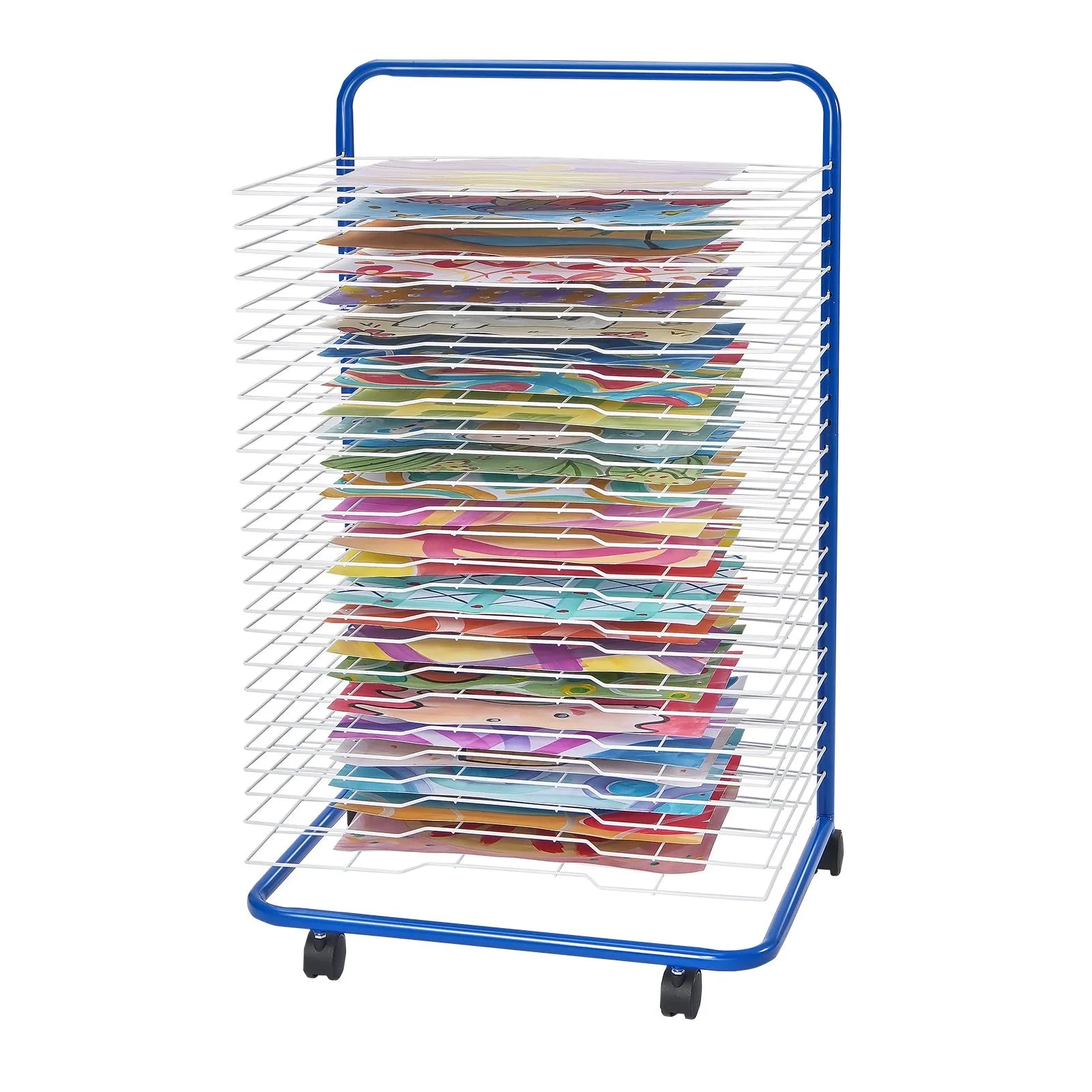 VEVOR Art Drying Rack 25 Removable Shelves Paint Drying Rack With 4 Wheels Blue