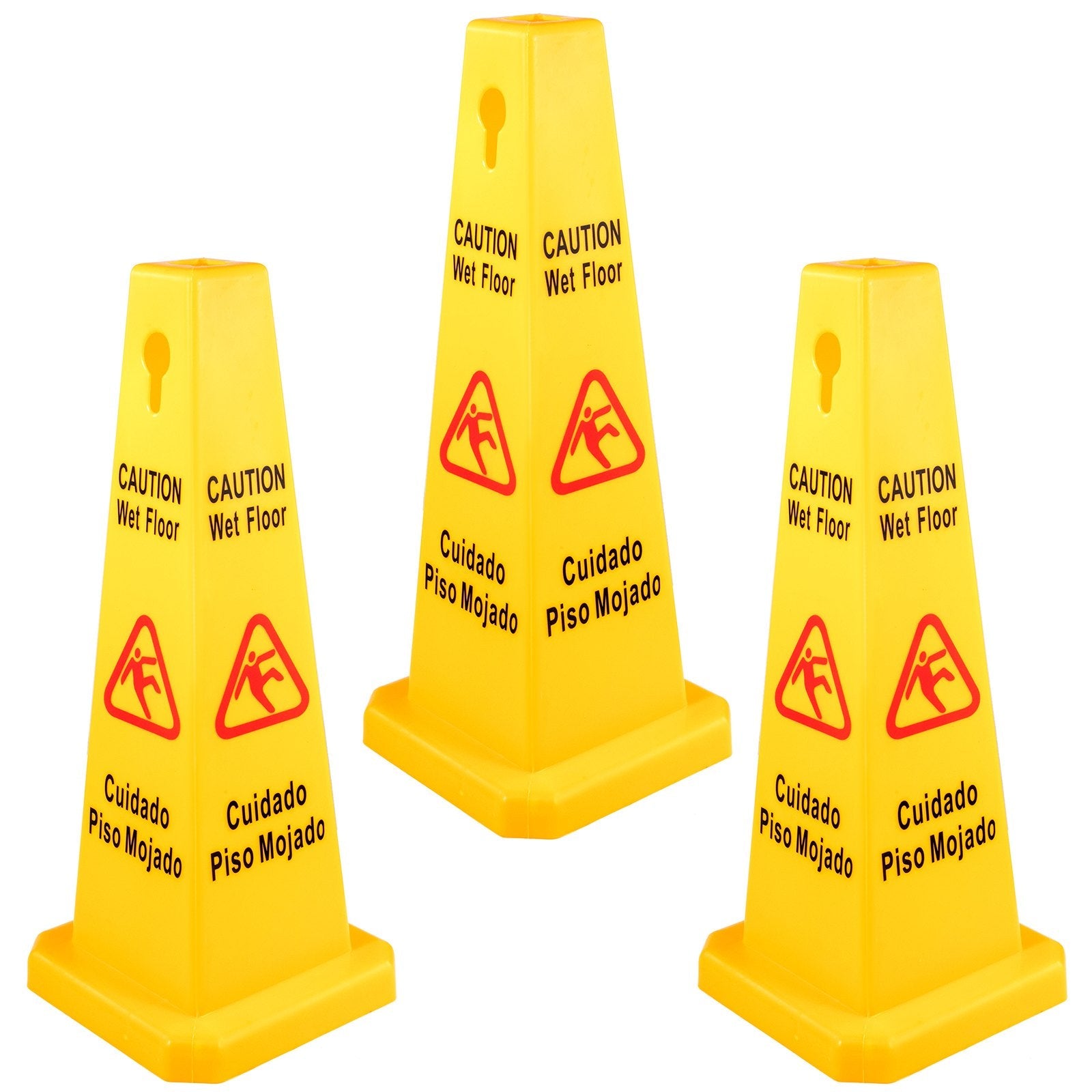 VEVOR 3 Pack Floor Safety Cone Yellow Caution Wet Floor Signs 4 Sided Floor Wet Sign Public Safety Wet Floor Cones Bilingual Wet Sign Floor for Indoors and Outdoors 