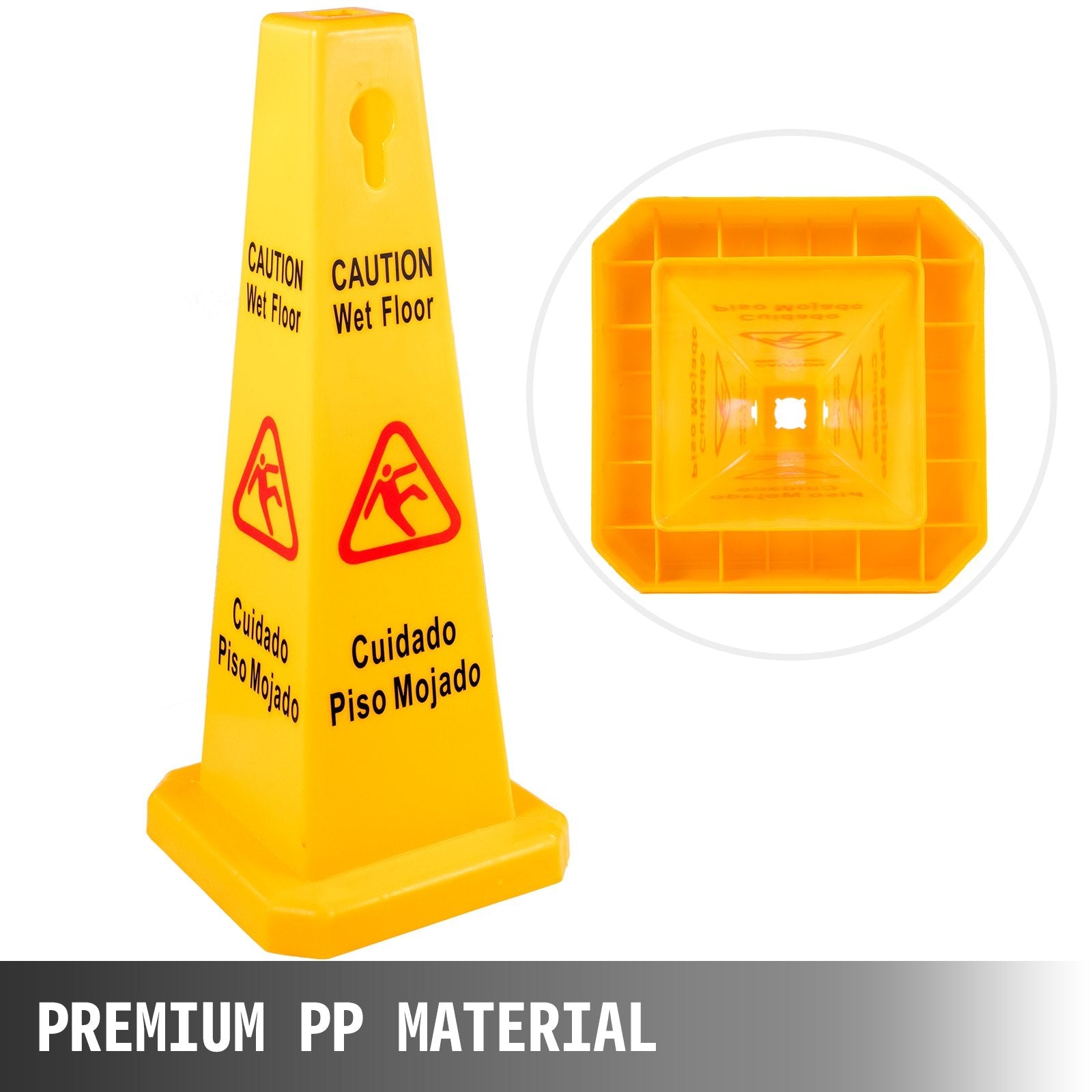 VEVOR 3 Pack Floor Safety Cone Yellow Caution Wet Floor Signs 4 Sided Floor Wet Sign Public Safety Wet Floor Cones Bilingual Wet Sign Floor for Indoors and Outdoors 