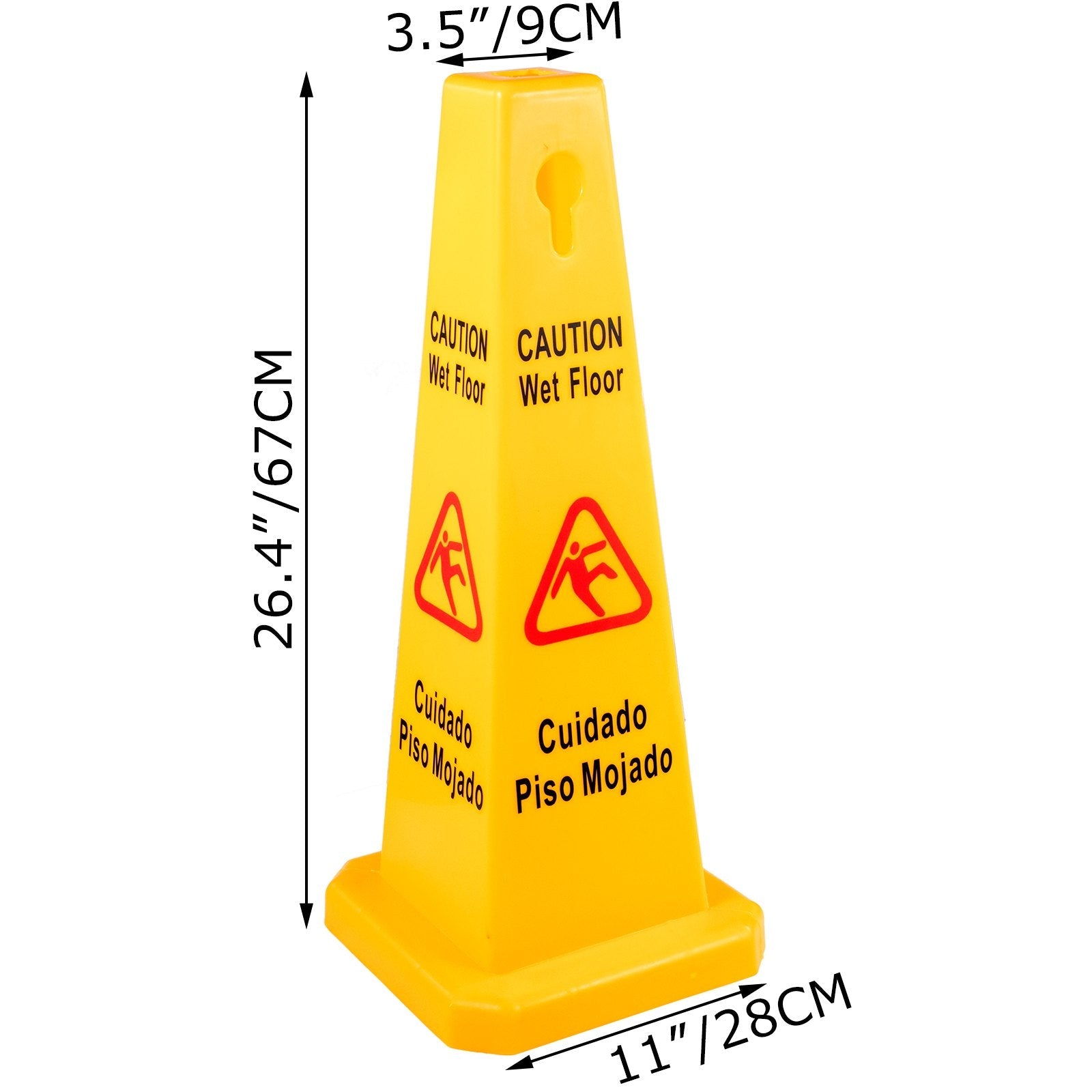 VEVOR 3 Pack Floor Safety Cone Yellow Caution Wet Floor Signs 4 Sided Floor Wet Sign Public Safety Wet Floor Cones Bilingual Wet Sign Floor for Indoors and Outdoors 
