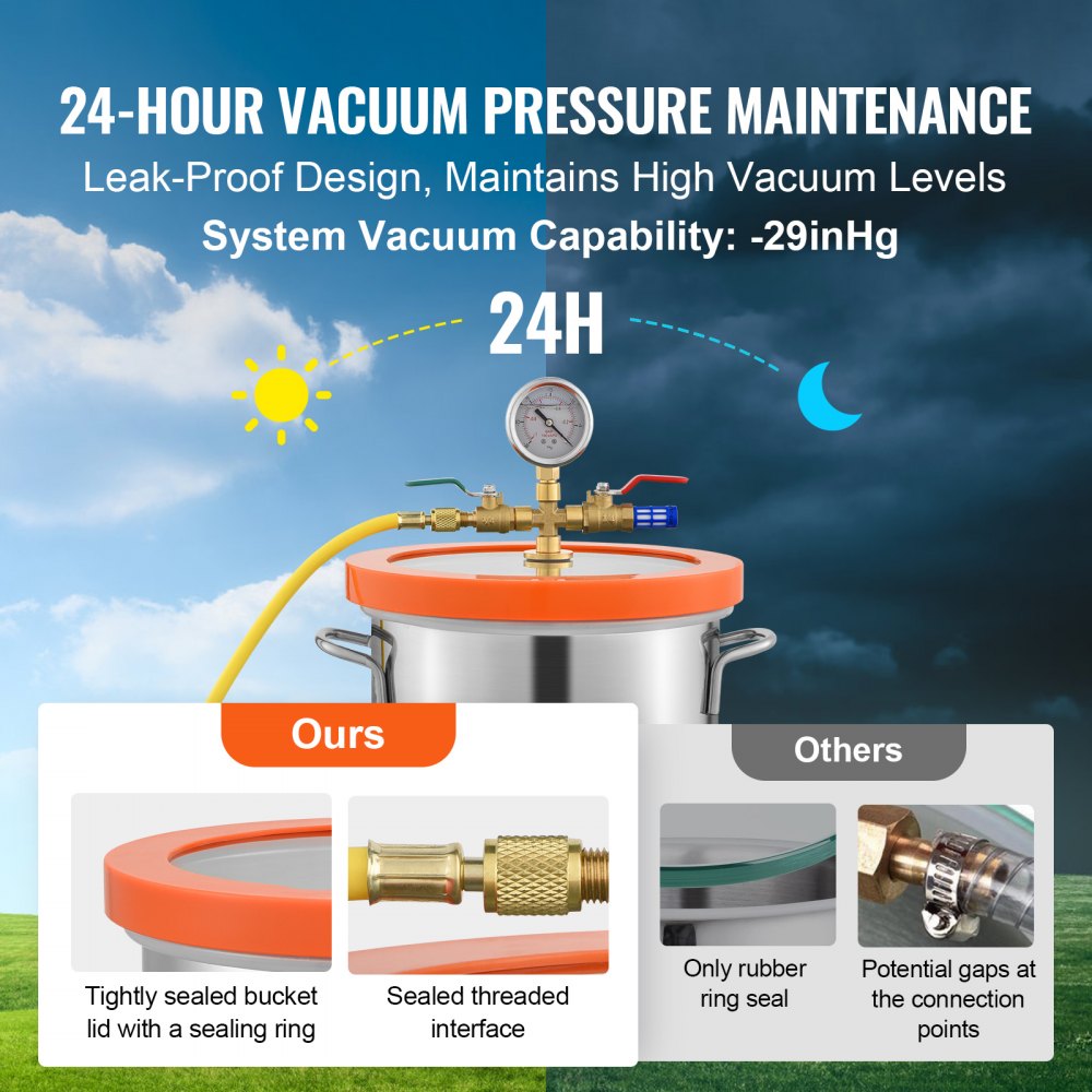 VEVOR 5 Gallon Vacuum Chamber, Upgraded Tempered Glass Lid Vacuum Degassing Chamber, 304 Stainless Steel Chamber, for Stabilizing Wood, Resin Degassing, Silicone Degassing and Plaster Degassing 