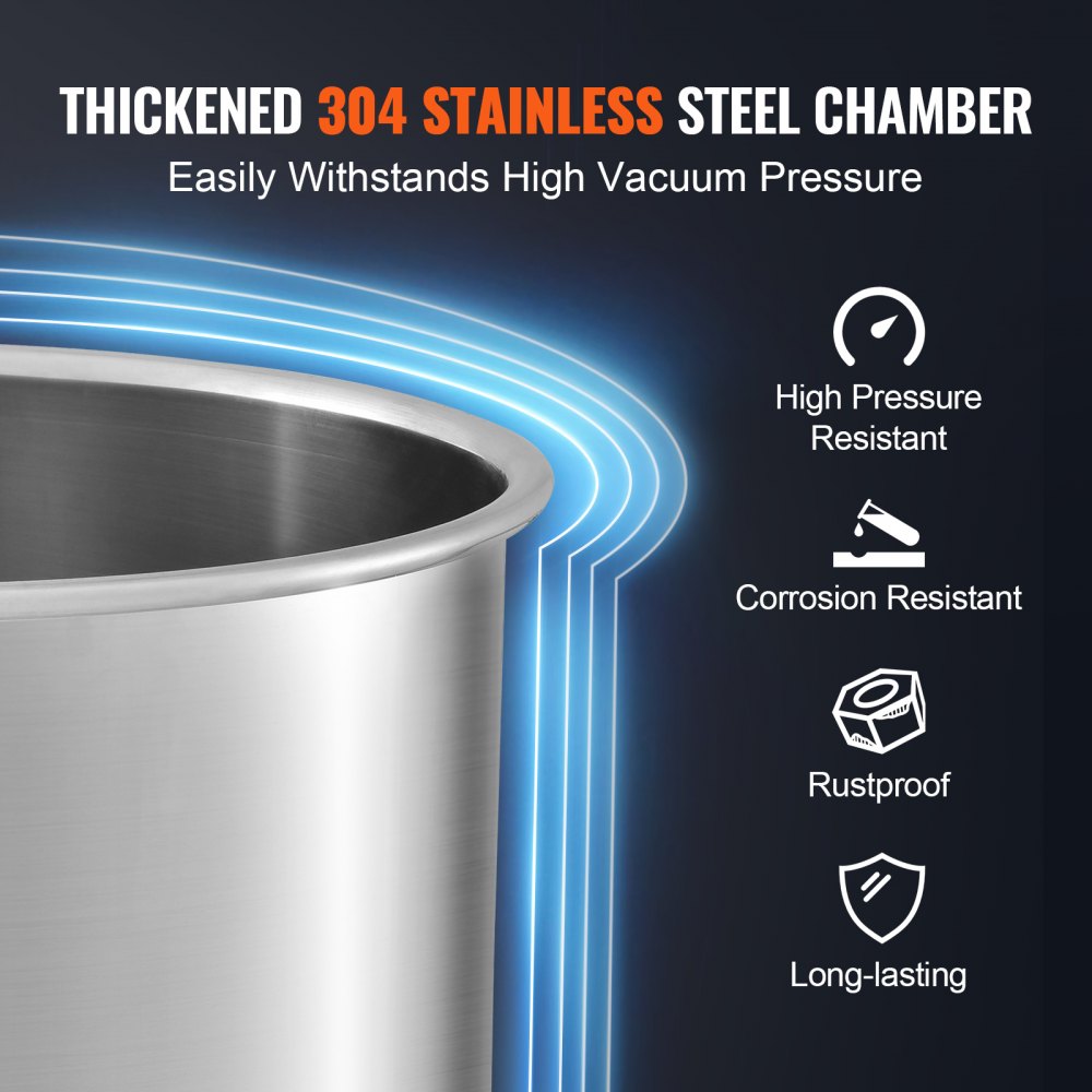 VEVOR 5 Gallon Vacuum Chamber, Upgraded Tempered Glass Lid Vacuum Degassing Chamber, 304 Stainless Steel Chamber, for Stabilizing Wood, Resin Degassing, Silicone Degassing and Plaster Degassing 