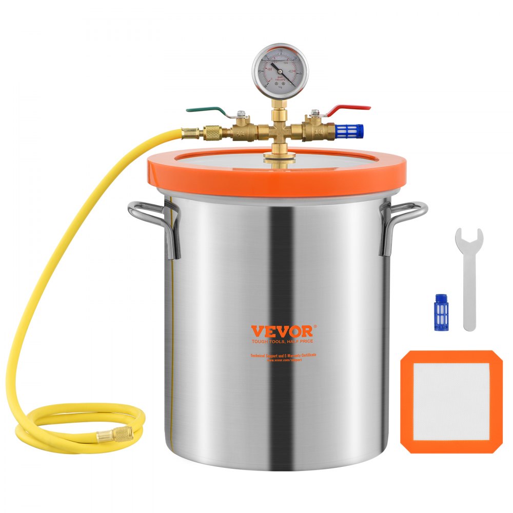VEVOR 5 Gallon Vacuum Chamber, Upgraded Tempered Glass Lid Vacuum Degassing Chamber, 304 Stainless Steel Chamber, for Stabilizing Wood, Resin Degassing, Silicone Degassing and Plaster Degassing 