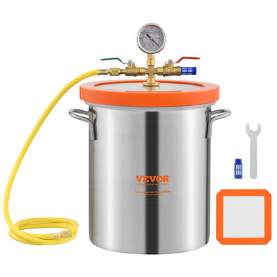 VEVOR 5 Gallon Vacuum Chamber, Upgraded Tempered Glass Lid Vacuum Degassing Chamber, 304 Stainless Steel Chamber, for Stabilizing Wood, Resin Degassing, Silicone Degassing and Plaster Degassing 