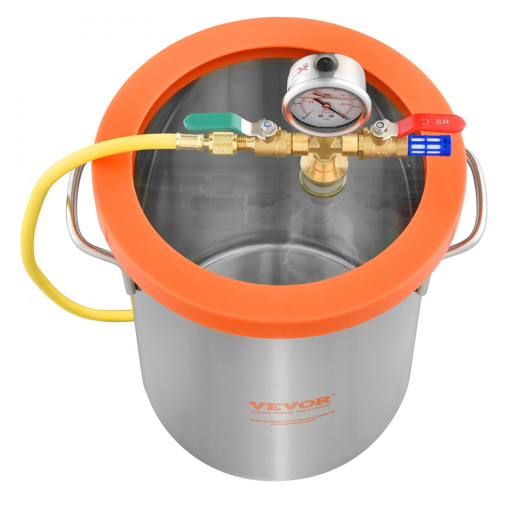 VEVOR 5 Gallon Vacuum Chamber, Upgraded Tempered Glass Lid Vacuum Degassing Chamber, 304 Stainless Steel Chamber, for Stabilizing Wood, Resin Degassing, Silicone Degassing and Plaster Degassing 