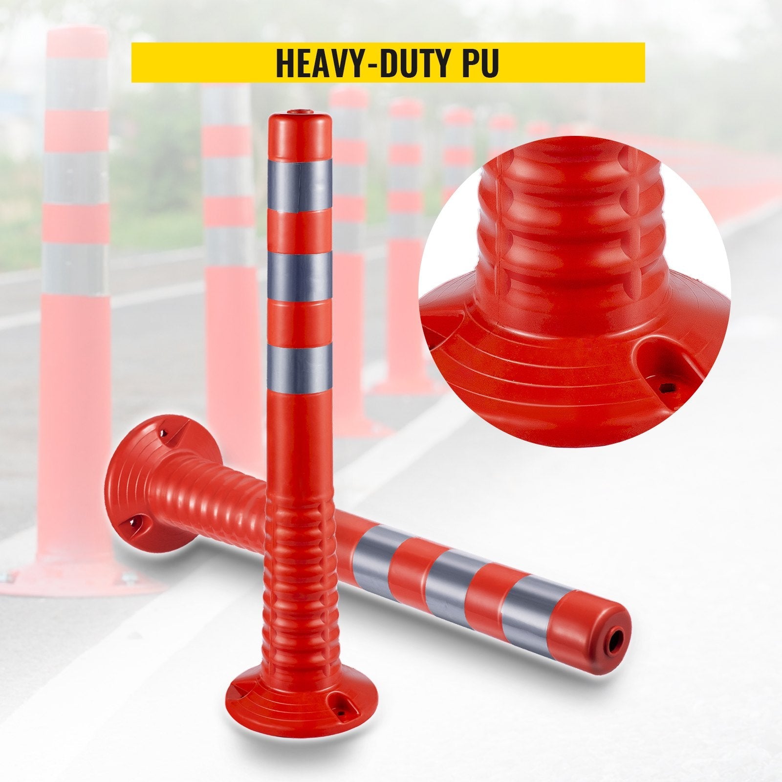 VEVOR Traffic Delineator, 6 PCS Posts Channelizer Cone, Delineator Post Kit 30” in Height, PU Traffic Post, Orange Safety Cones, Portable Spring Posts with Base, Barrier Cones with Reflective Bands 