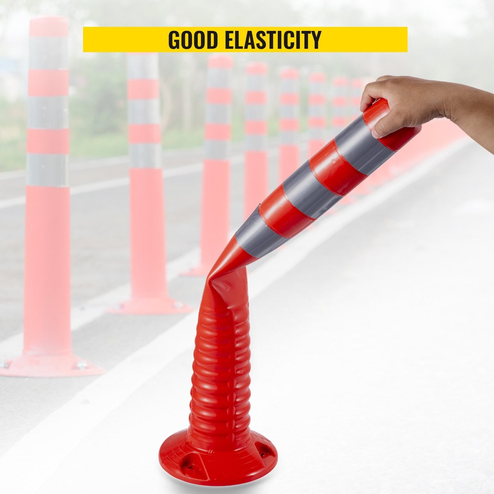 VEVOR Traffic Delineator, 6 PCS Posts Channelizer Cone, Delineator Post Kit 30” in Height, PU Traffic Post, Orange Safety Cones, Portable Spring Posts with Base, Barrier Cones with Reflective Bands 