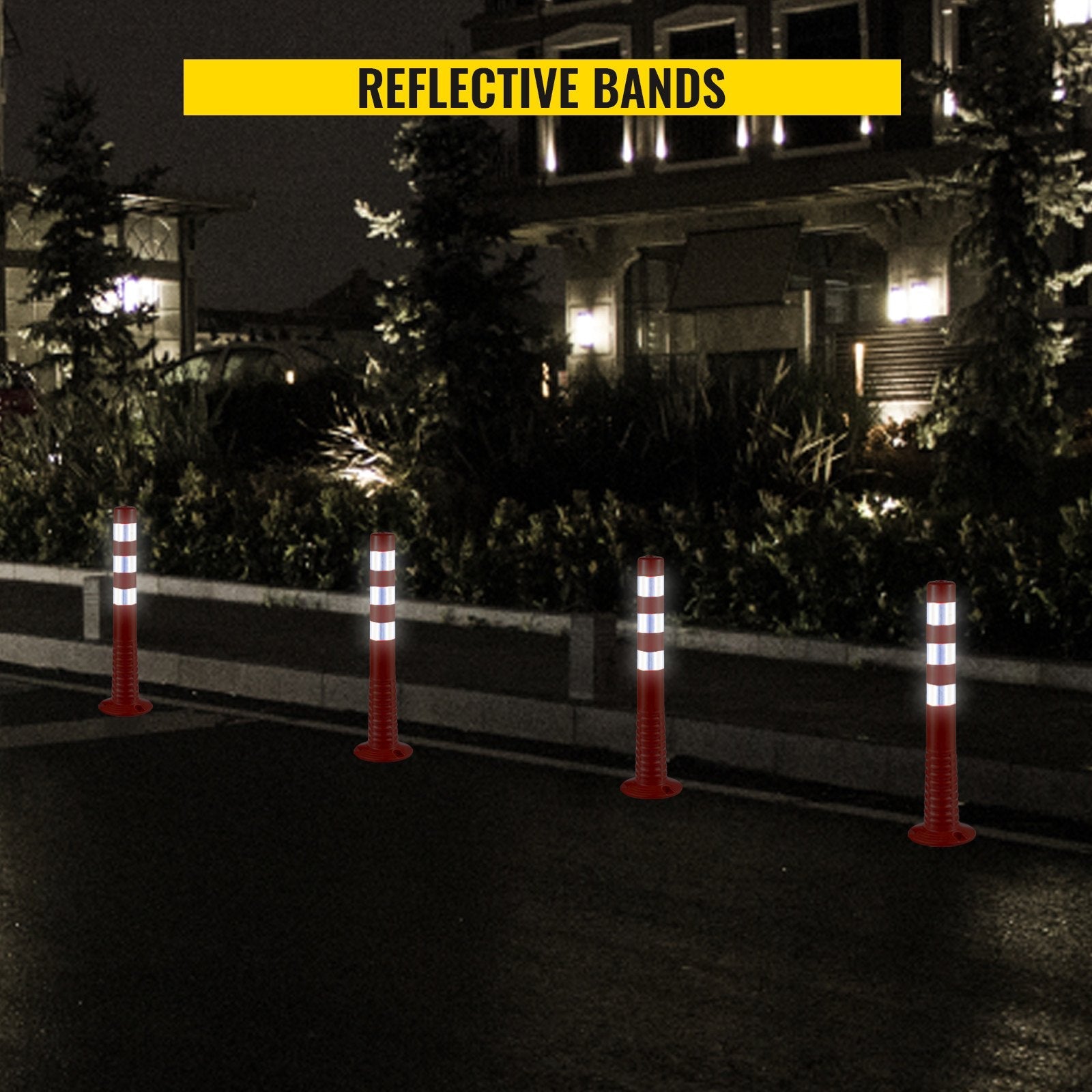 VEVOR Traffic Delineator, 6 PCS Posts Channelizer Cone, Delineator Post Kit 30” in Height, PU Traffic Post, Orange Safety Cones, Portable Spring Posts with Base, Barrier Cones with Reflective Bands 