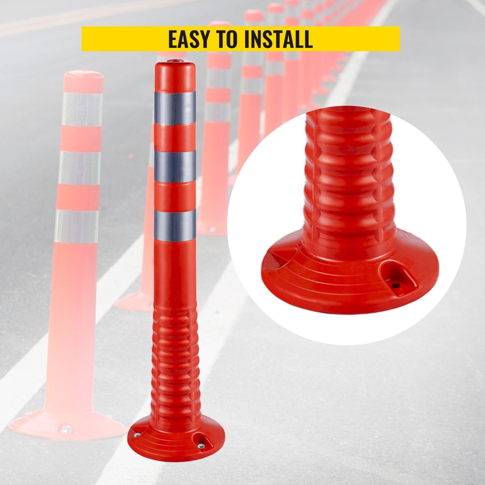 VEVOR Traffic Delineator, 6 PCS Posts Channelizer Cone, Delineator Post Kit 30” in Height, PU Traffic Post, Orange Safety Cones, Portable Spring Posts with Base, Barrier Cones with Reflective Bands 