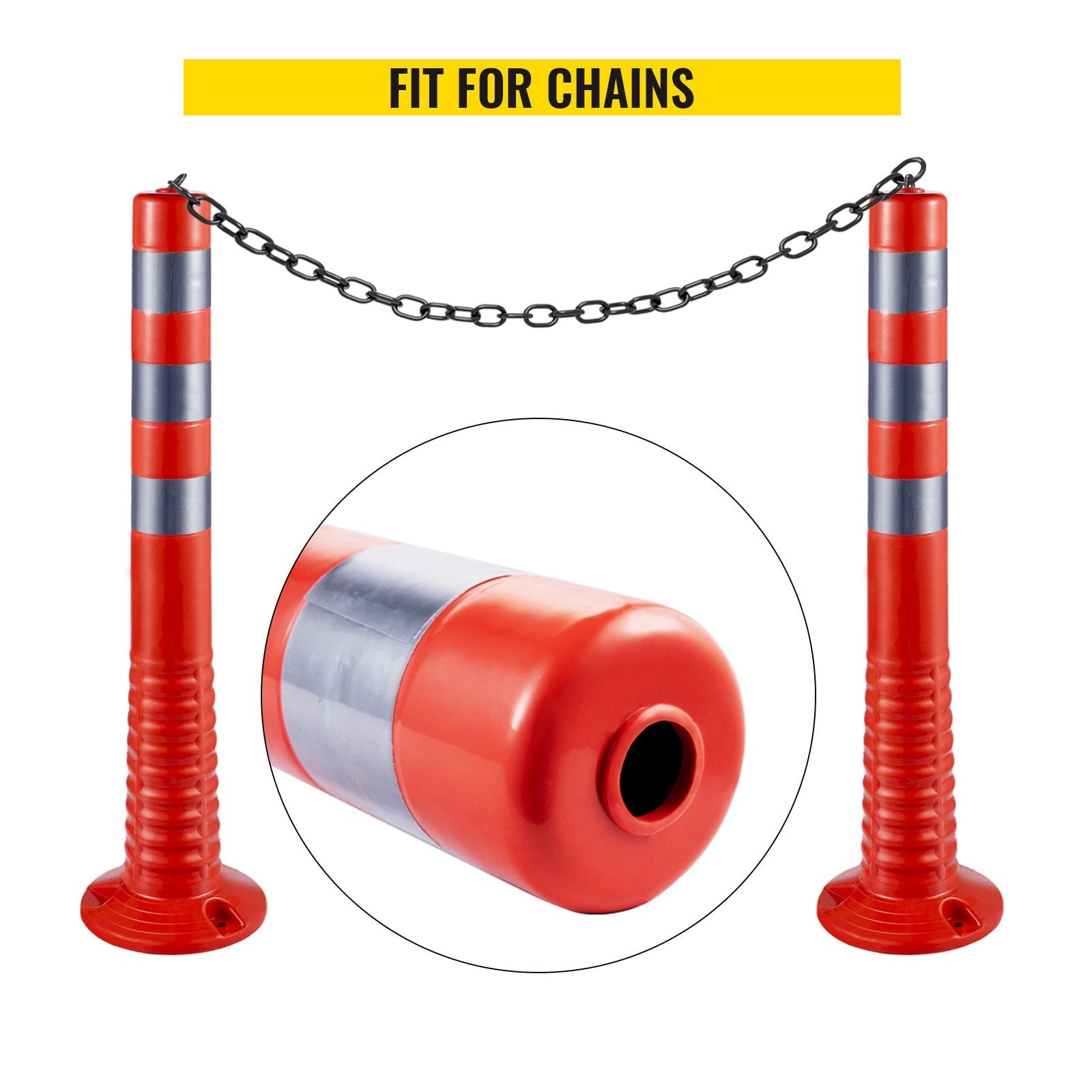 VEVOR Traffic Delineator, 6 PCS Posts Channelizer Cone, Delineator Post Kit 30” in Height, PU Traffic Post, Orange Safety Cones, Portable Spring Posts with Base, Barrier Cones with Reflective Bands 