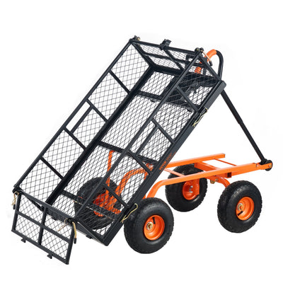 VEVOR Dump Cart, Metal Garden Dump Cart with Easy to Assemble Frame, Dump Wagon with 2-in-1 Convertible Handle, Utility Wheelbarrow 400 lbs Capacity, 10 inch Tires 