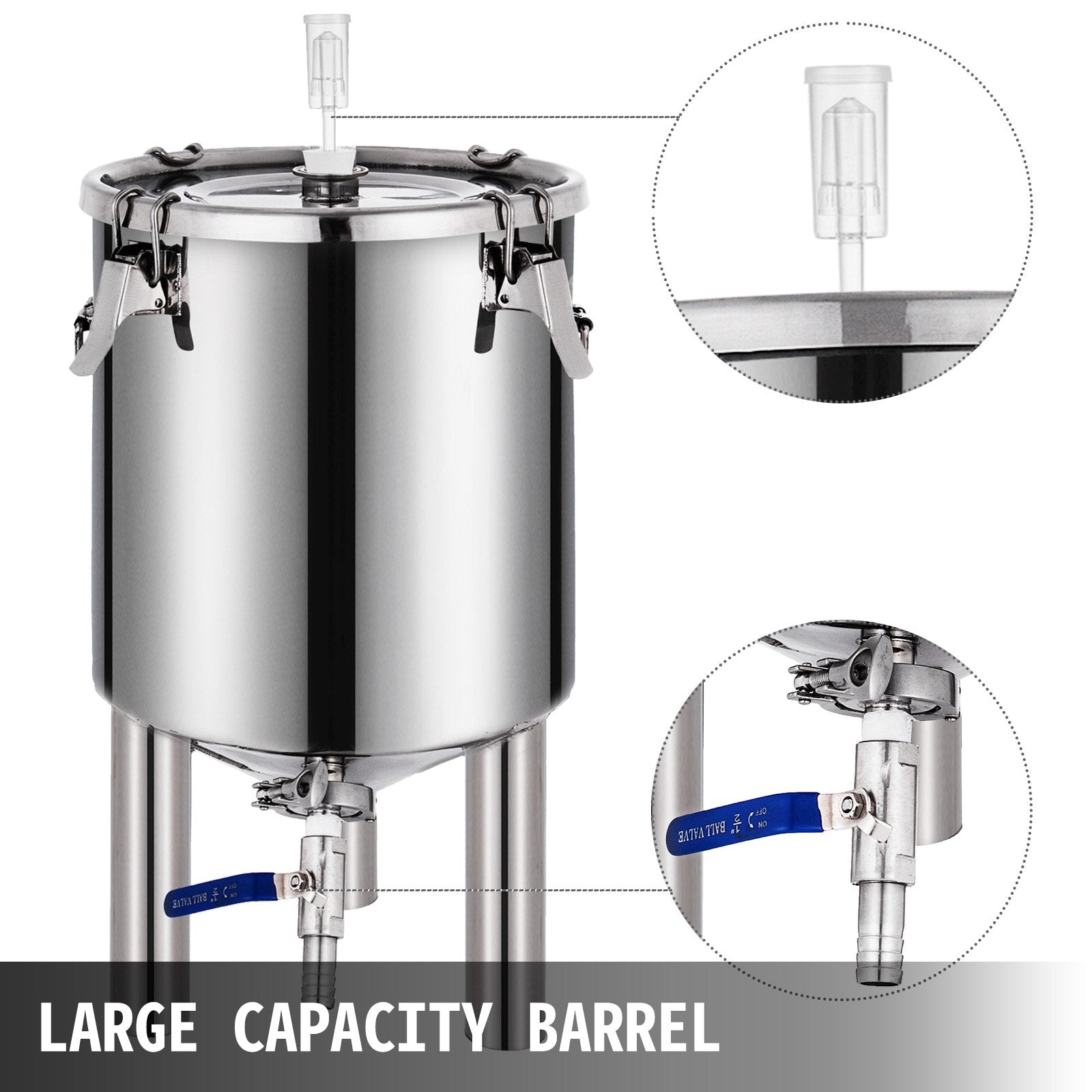 VEVOR 7 Gallon Home Brewing Chronical Fermenter Stainless Steel Brew Bucket Fermenter with Conical Base 