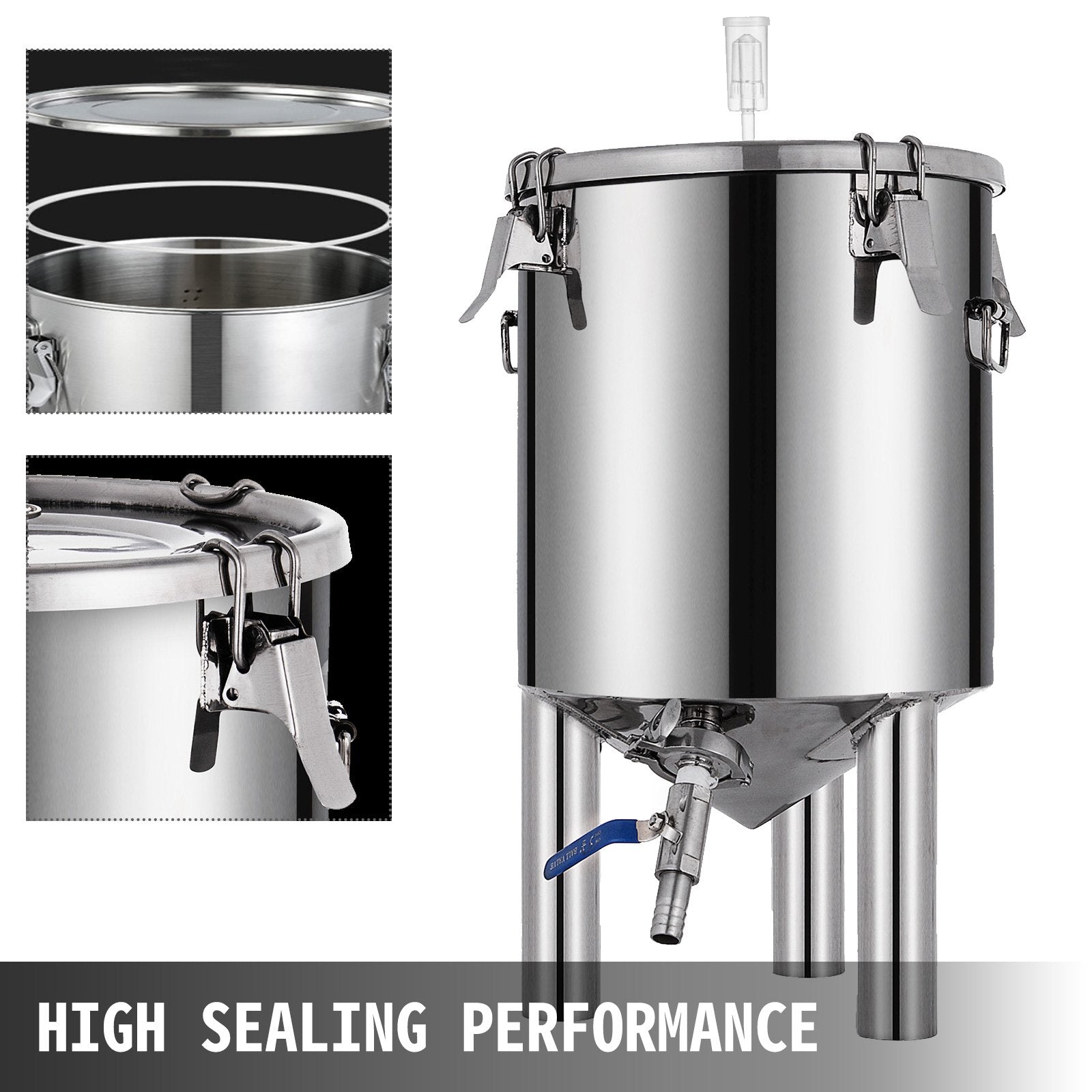 VEVOR 7 Gallon Home Brewing Chronical Fermenter Stainless Steel Brew Bucket Fermenter with Conical Base 