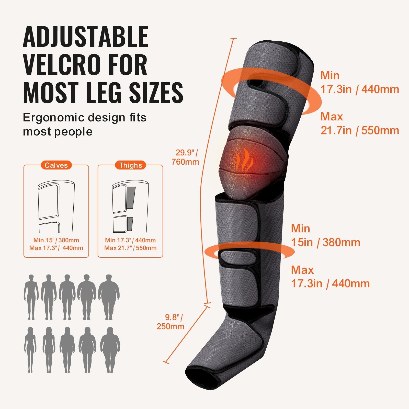 VEVOR Full Leg Massager, Air Compression Leg Massager for Foot Calf Thigh Knee, 2 Knee Heating Levels, 3 Modes & 3 Intensities, Leg Compression Massage Boots for Circulation, Swelling and Pain Relief 