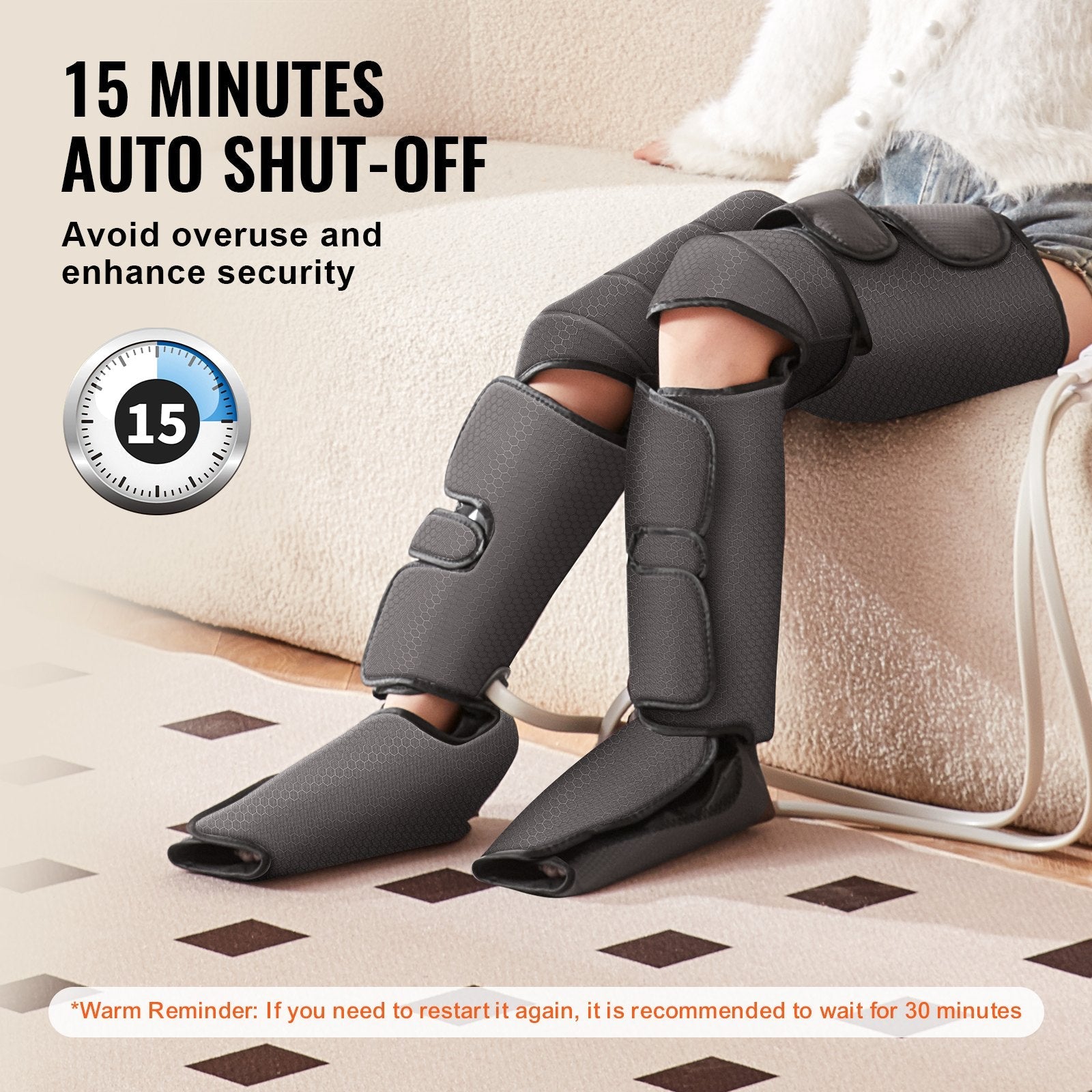 VEVOR Full Leg Massager, Air Compression Leg Massager for Foot Calf Thigh Knee, 2 Knee Heating Levels, 3 Modes & 3 Intensities, Leg Compression Massage Boots for Circulation, Swelling and Pain Relief 