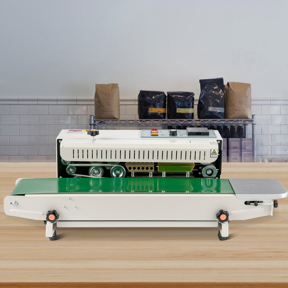 VEVOR Continuous Bag Band Sealing Machine FR900K Band Sealer Machine with Digital Temperature Control Horizontal Bag Sealer for 0.02-0.08 mm Plastic Bags Continuous Band Sealer w/ Printing Function 