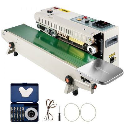 VEVOR Continuous Bag Band Sealing Machine FR900K Band Sealer Machine with Digital Temperature Control Horizontal Bag Sealer for 0.02-0.08 mm Plastic Bags Continuous Band Sealer w/ Printing Function 