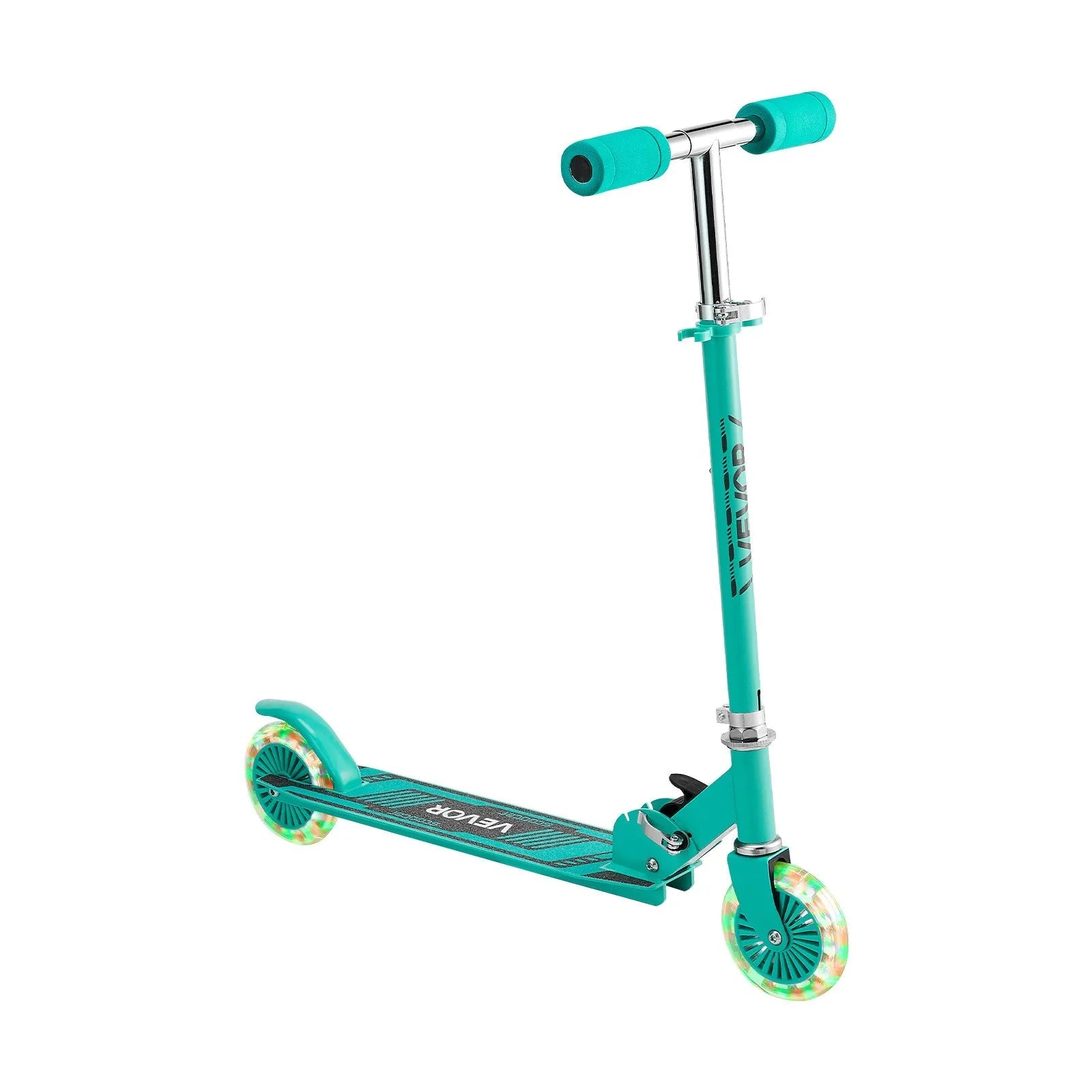 VEVOR Kick Scooter for Kids Ages 3+, 2-Wheel Toddler Scooter with Light-Up Wheels, Adjustable Height Handlebar, Wide Anti-Slip Deck, Foldable Lightweight Frame for Boys & Girls up to 110 lbs, Green 
