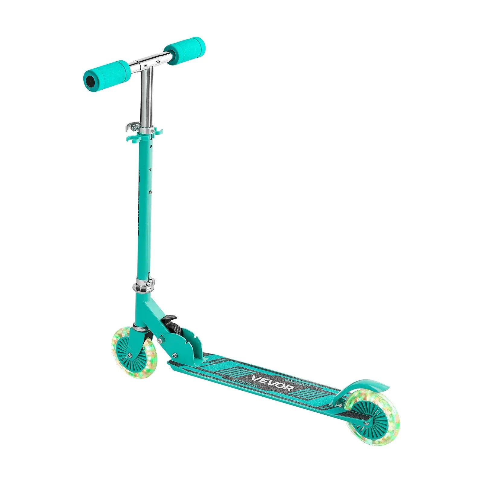 VEVOR Kick Scooter for Kids Ages 3+, 2-Wheel Toddler Scooter with Light-Up Wheels, Adjustable Height Handlebar, Wide Anti-Slip Deck, Foldable Lightweight Frame for Boys & Girls up to 110 lbs, Green 